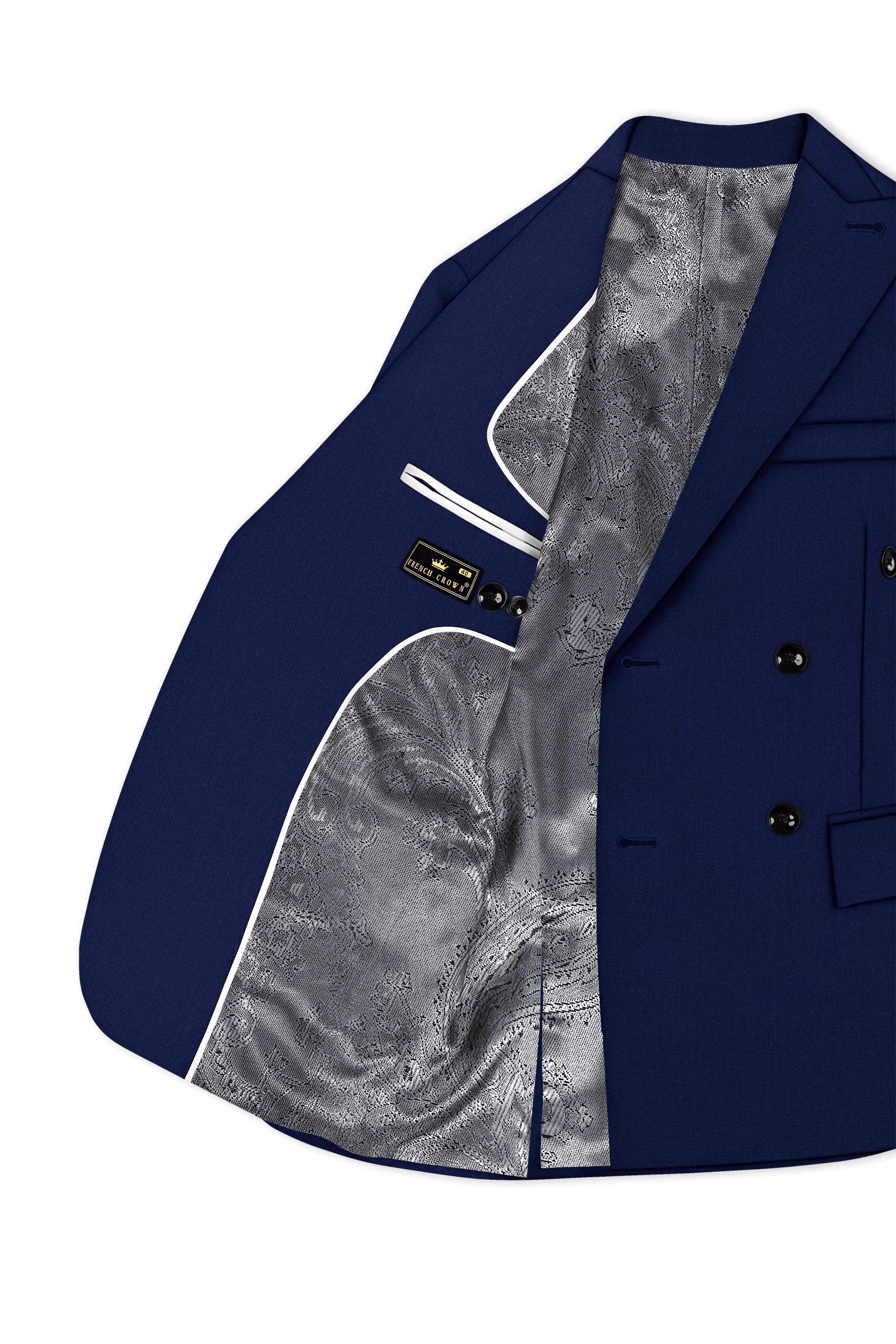 Orion-Vulcan Blue Diamond Textured Wool Rich Slight Stretch Double Breasted Blazer