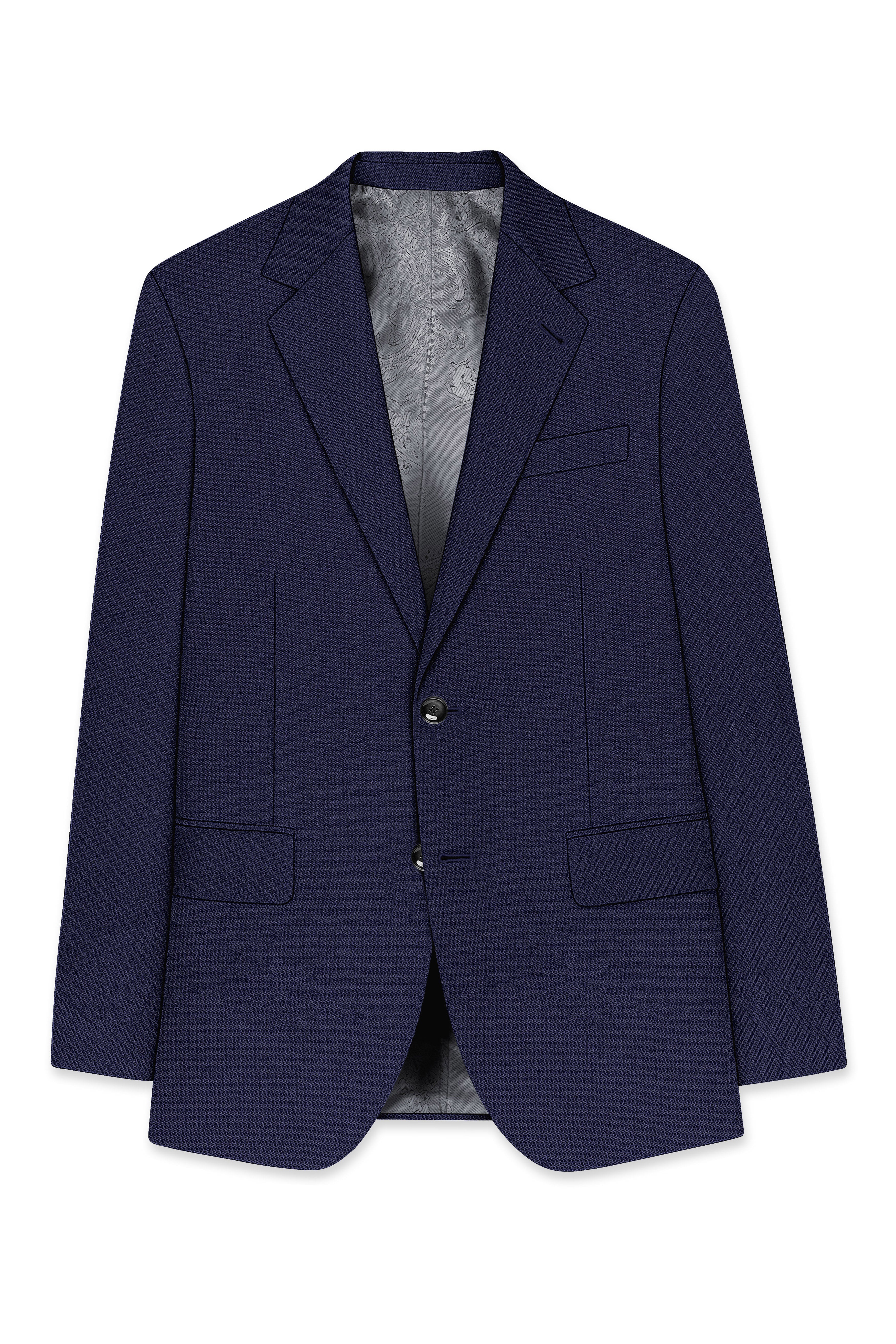 Orion-Vulcan Blue Diamond Textured Wool Rich Slight Stretch Double Breasted Blazer