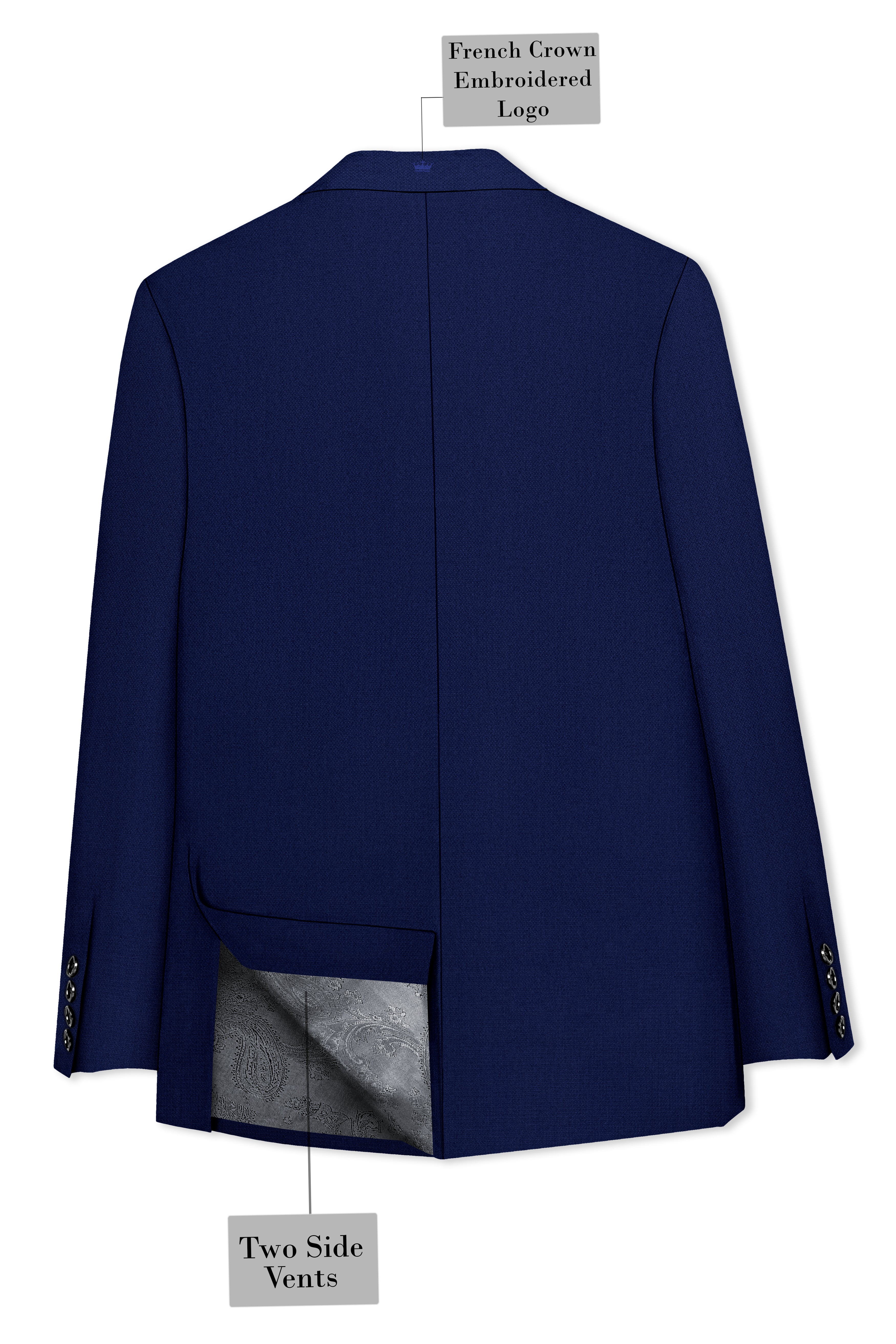 Orion-Vulcan Blue Diamond Textured Wool Rich Slight Stretch Double Breasted Blazer