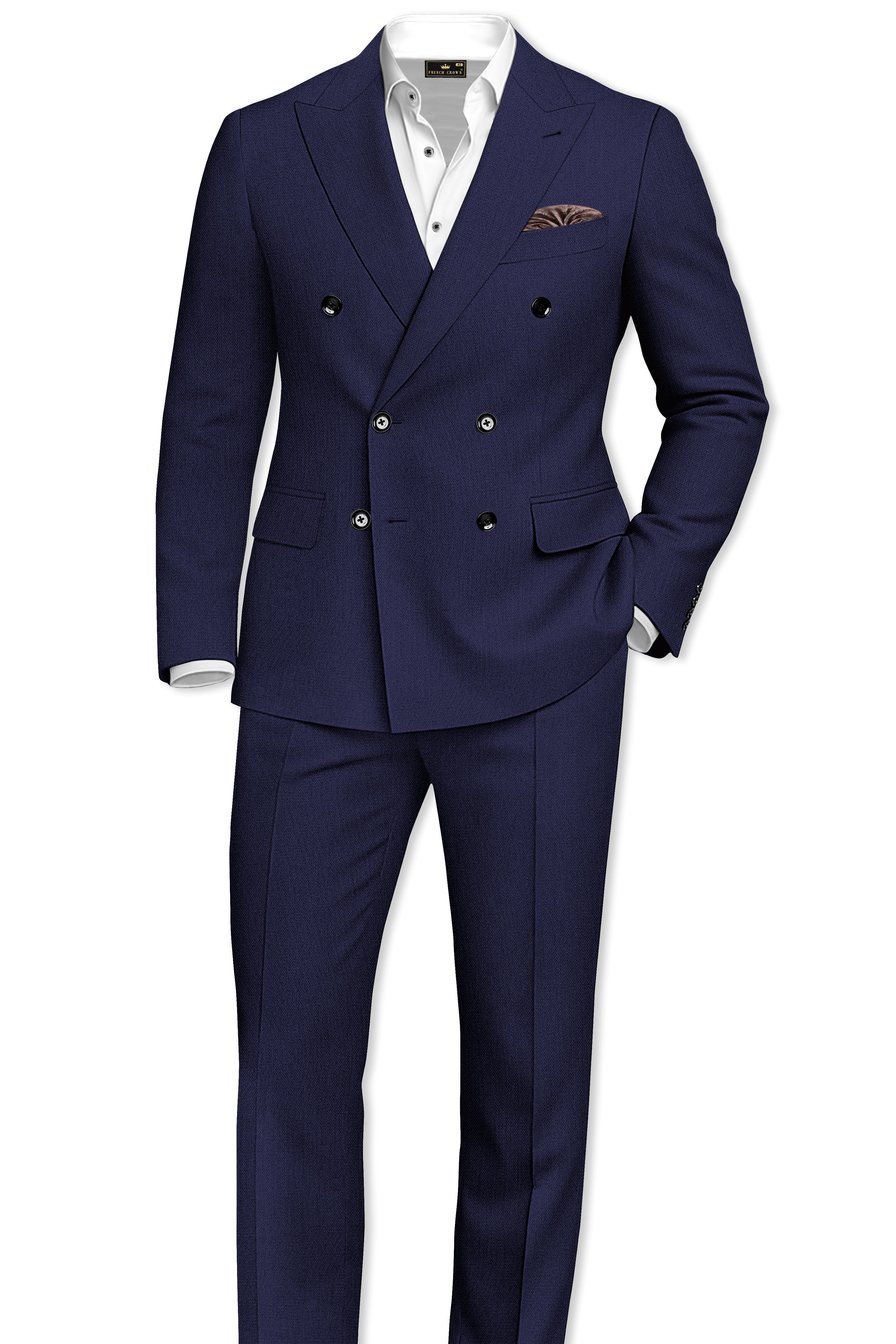 Orion-Vulcan Blue Diamond Textured Wool Rich Slight Stretch Double Breasted Blazer