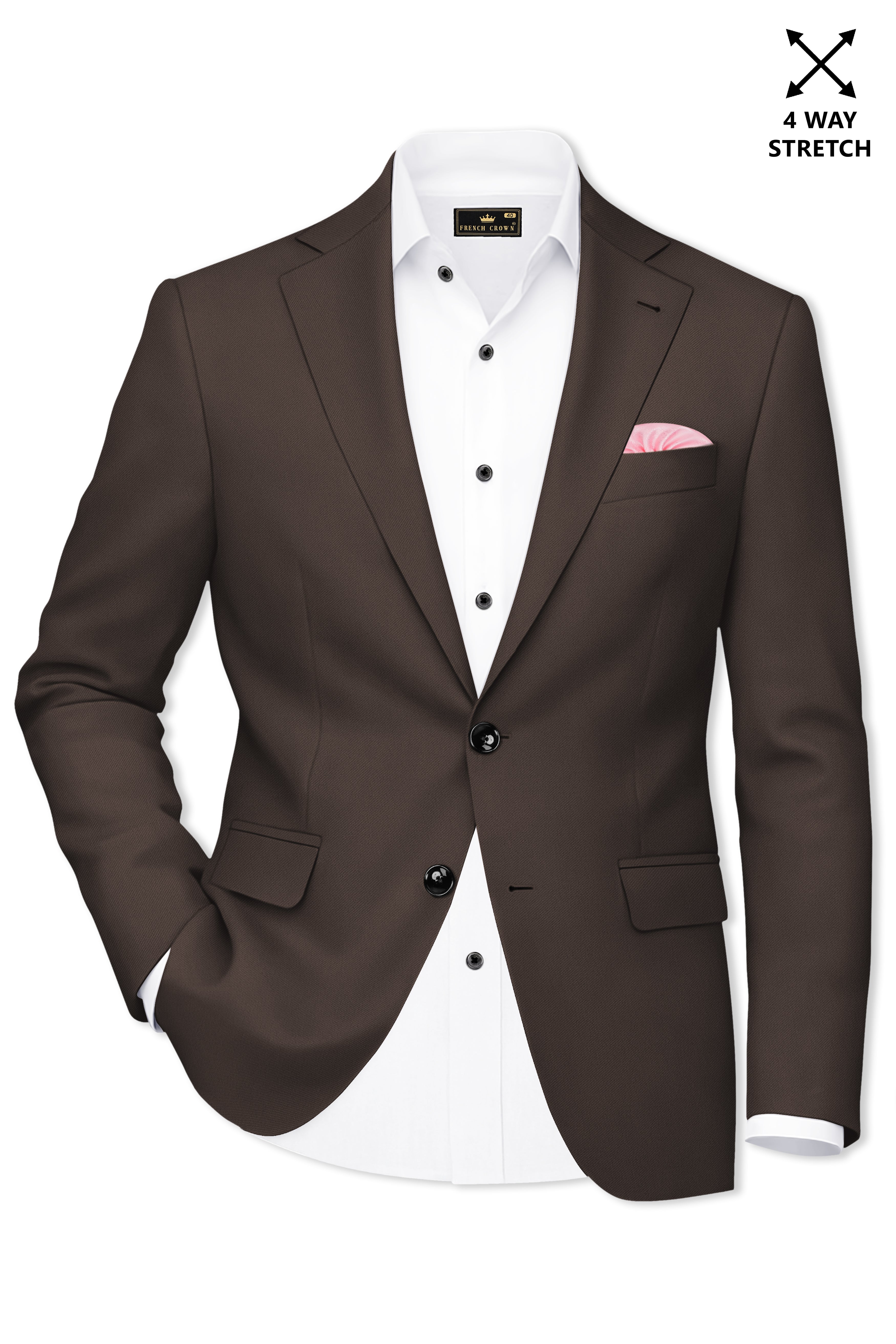 Serein-Korean Taupe Brown 4-Way Stretch Wrinkle-Free Wool Rich Single Breasted Blazer