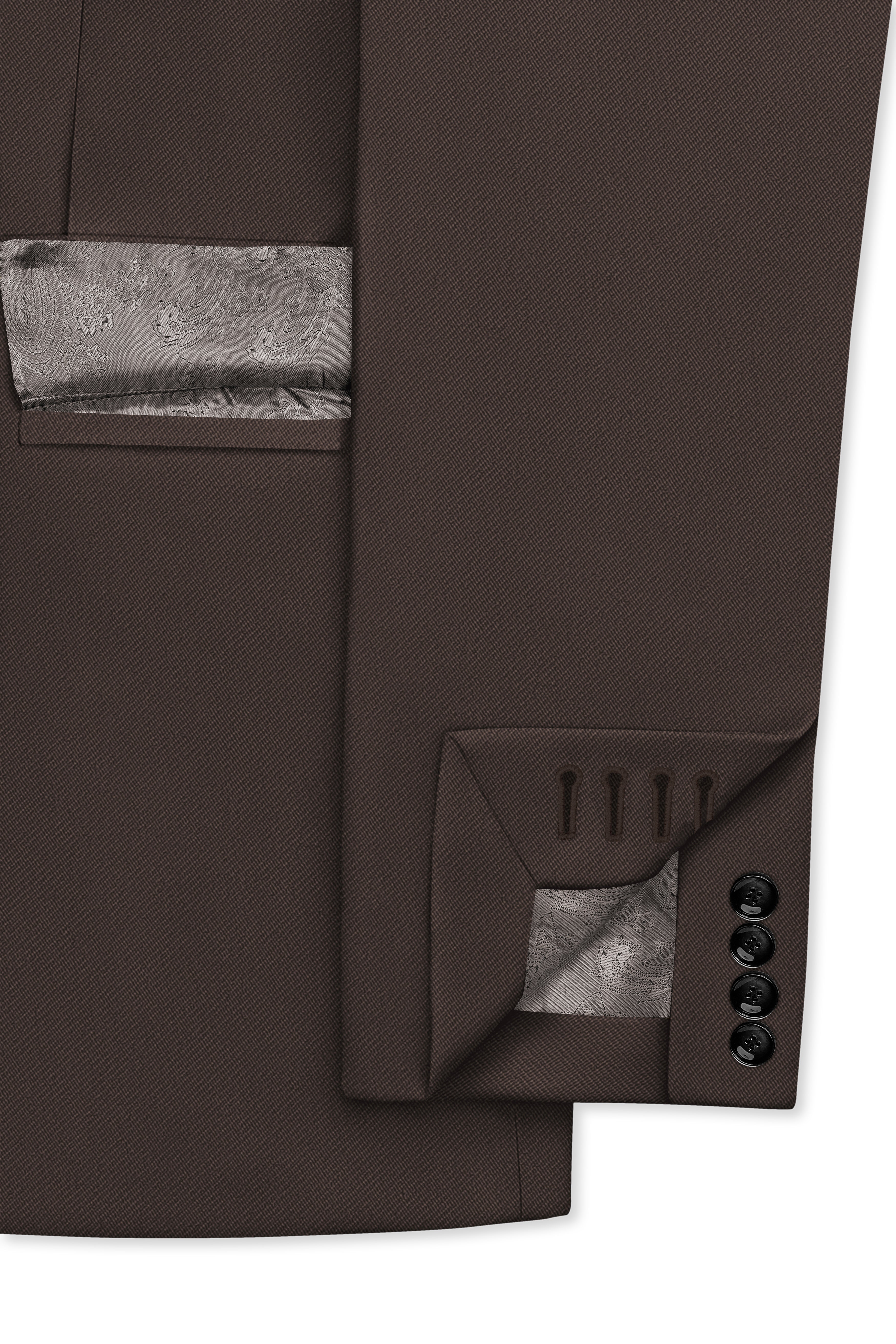 Serein-Korean Taupe Brown 4-Way Stretch Wrinkle-Free Wool Rich Single Breasted Blazer