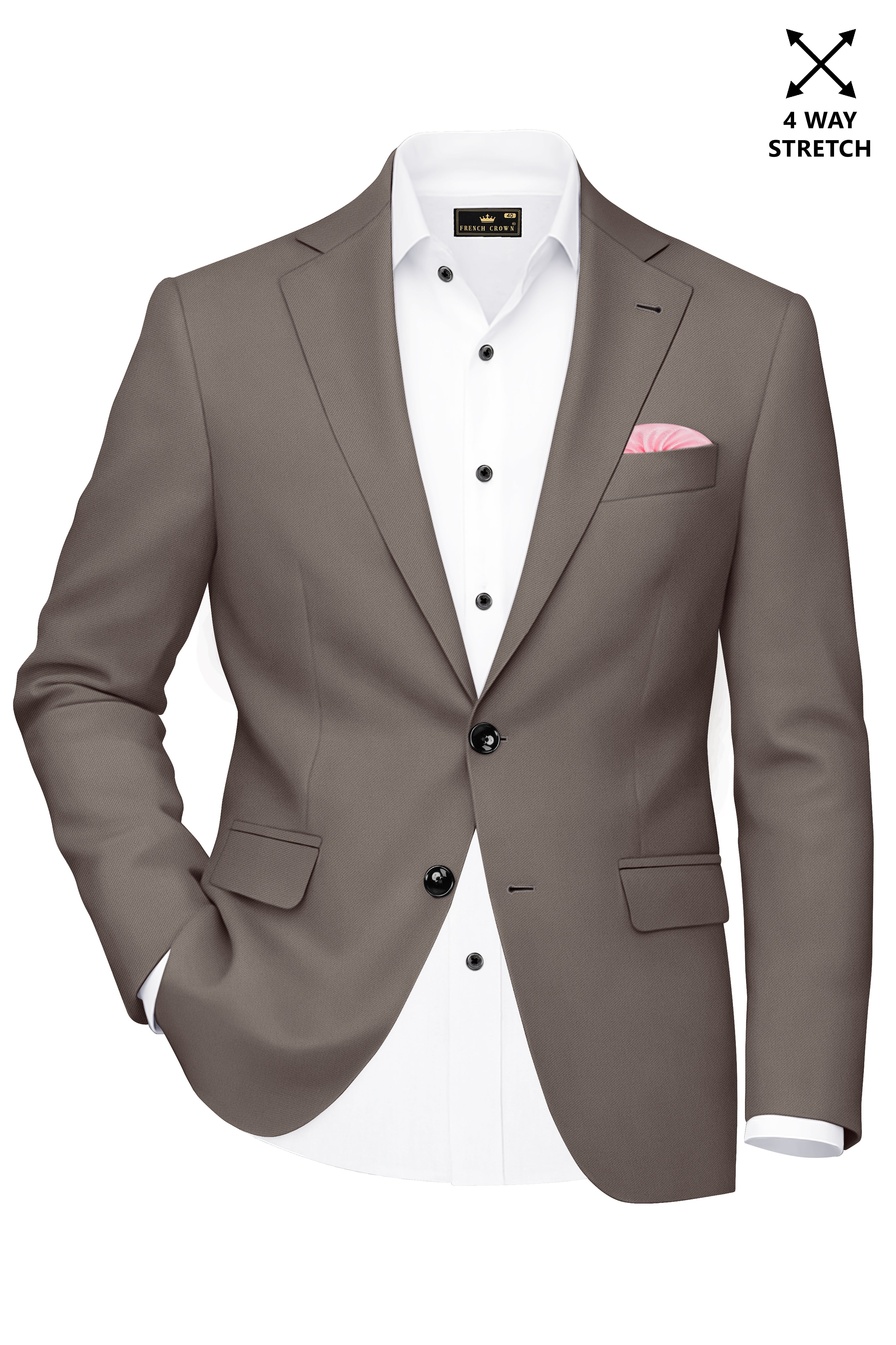 Monarch-Korean Flint Brown 4-Way Stretch Wrinkle-Free Wool Rich Single Breasted Blazer