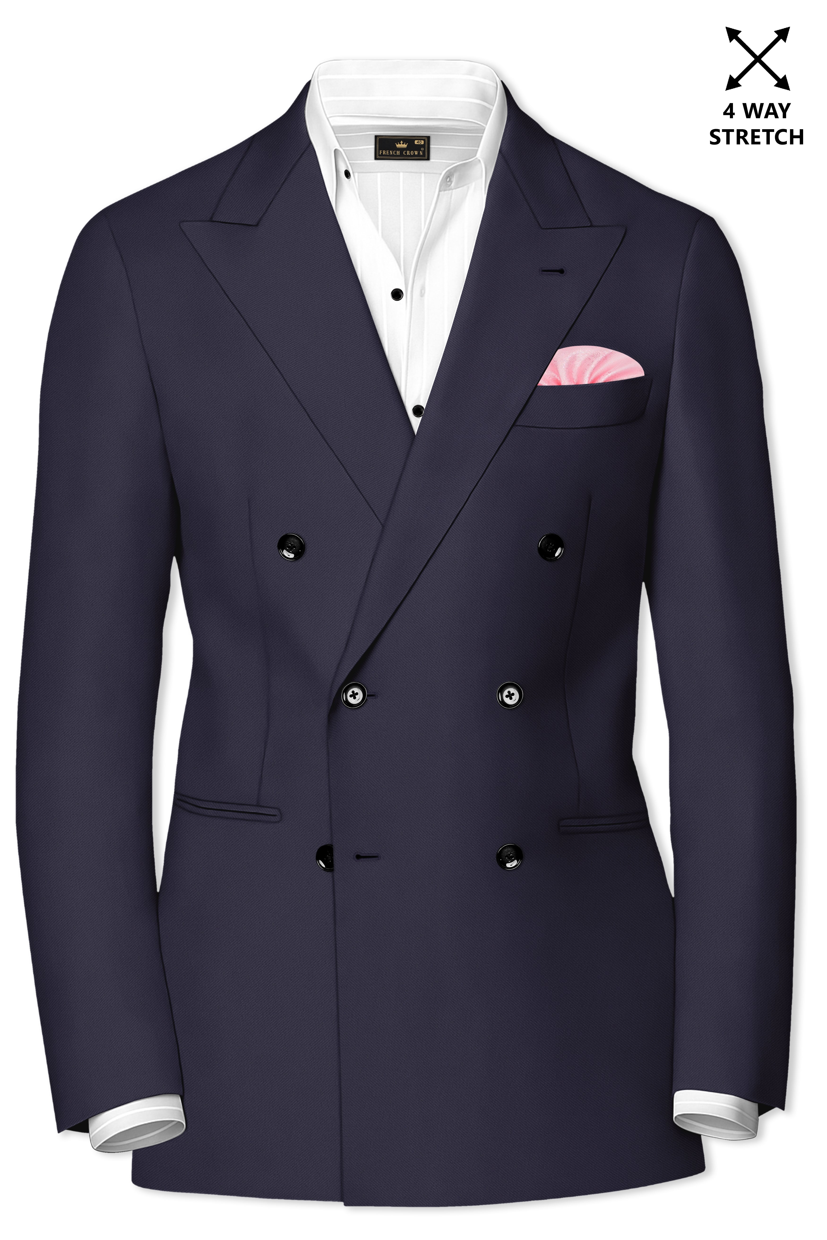 Kairo-Korean Charcoal Gray 4-Way Stretch Wrinkle-Free Wool Rich Double Breasted Blazer