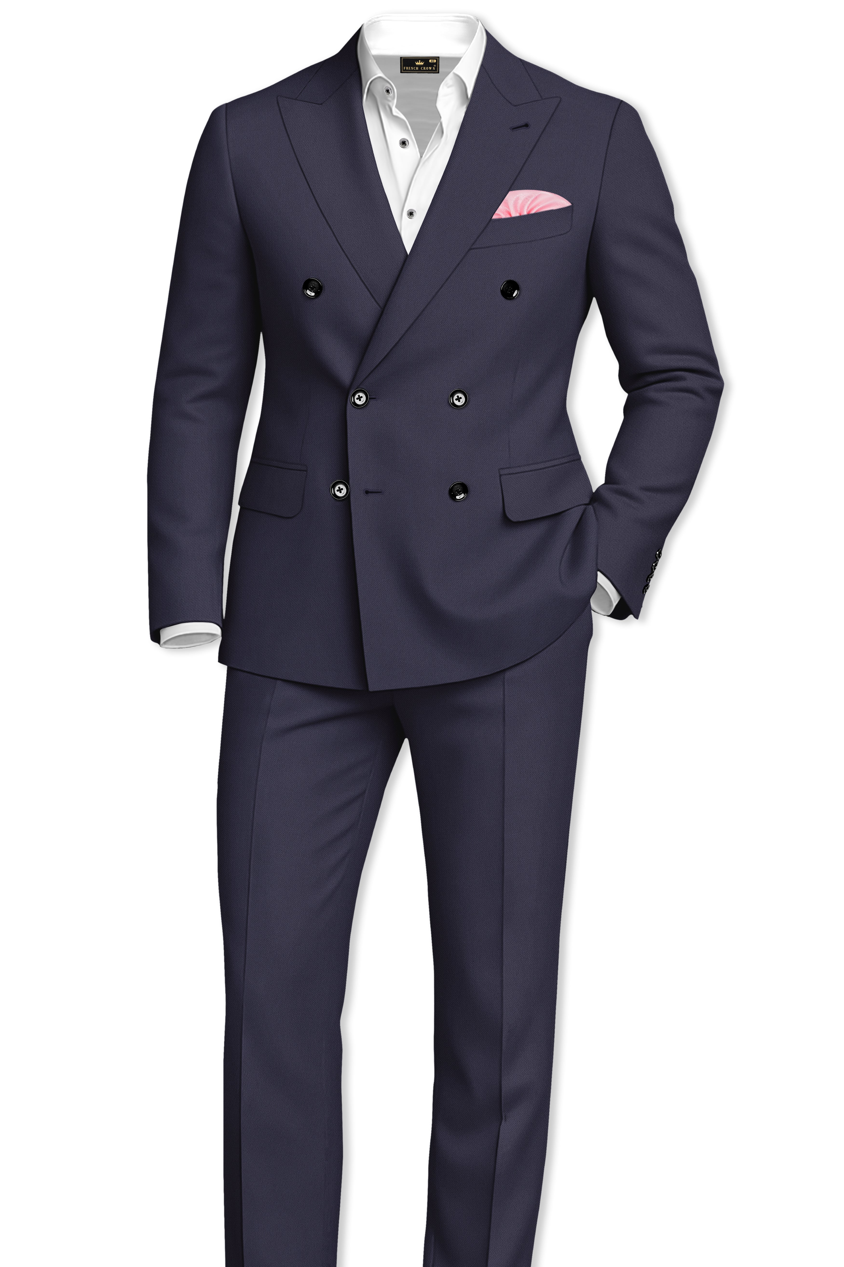 Kairo-Korean Charcoal Gray 4-Way Stretch Wrinkle-Free Wool Rich Double Breasted Blazer