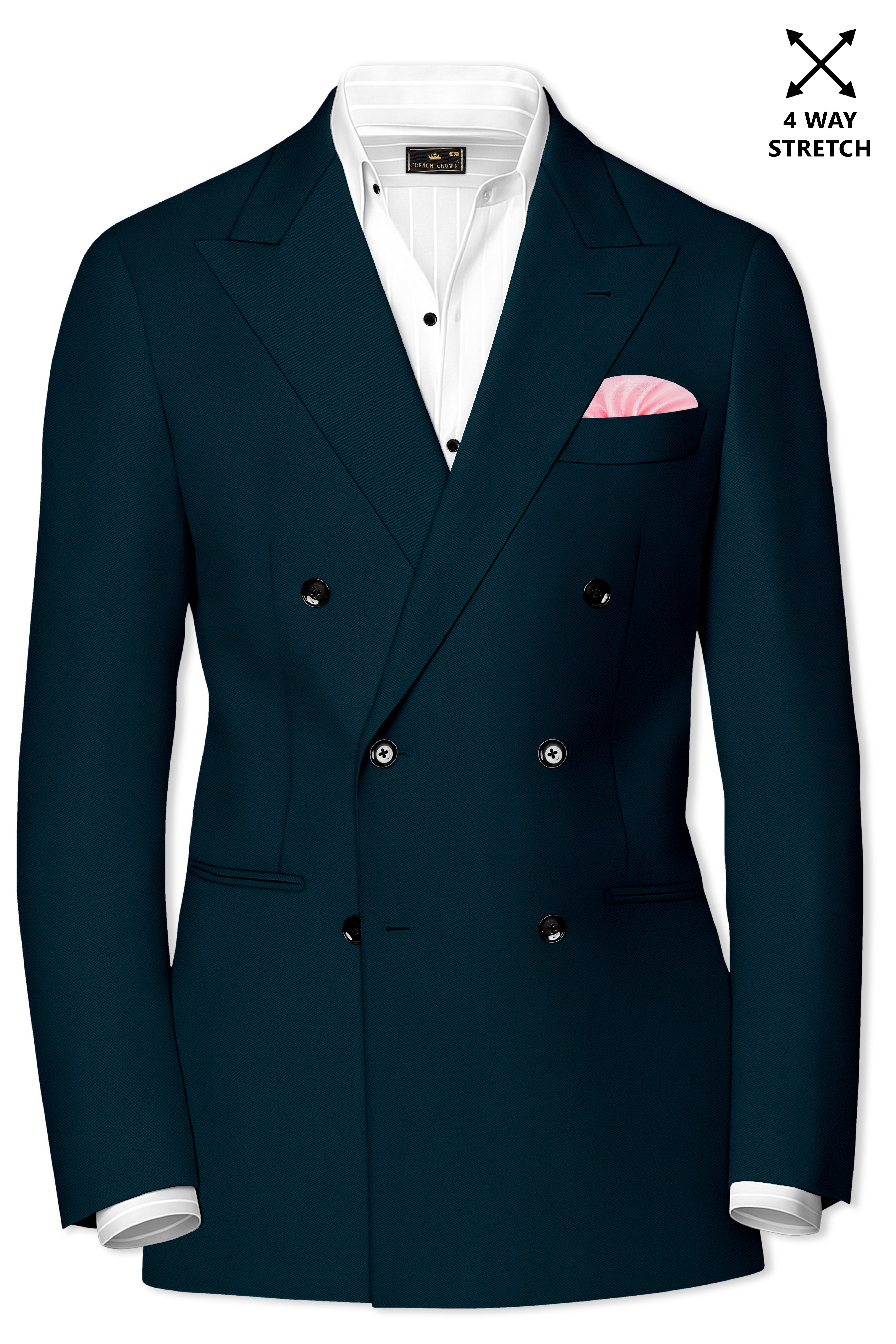 Zephyr-Korean Teal Green 4-Way Stretch Wrinkle-Free Wool Rich Double Breasted Blazer