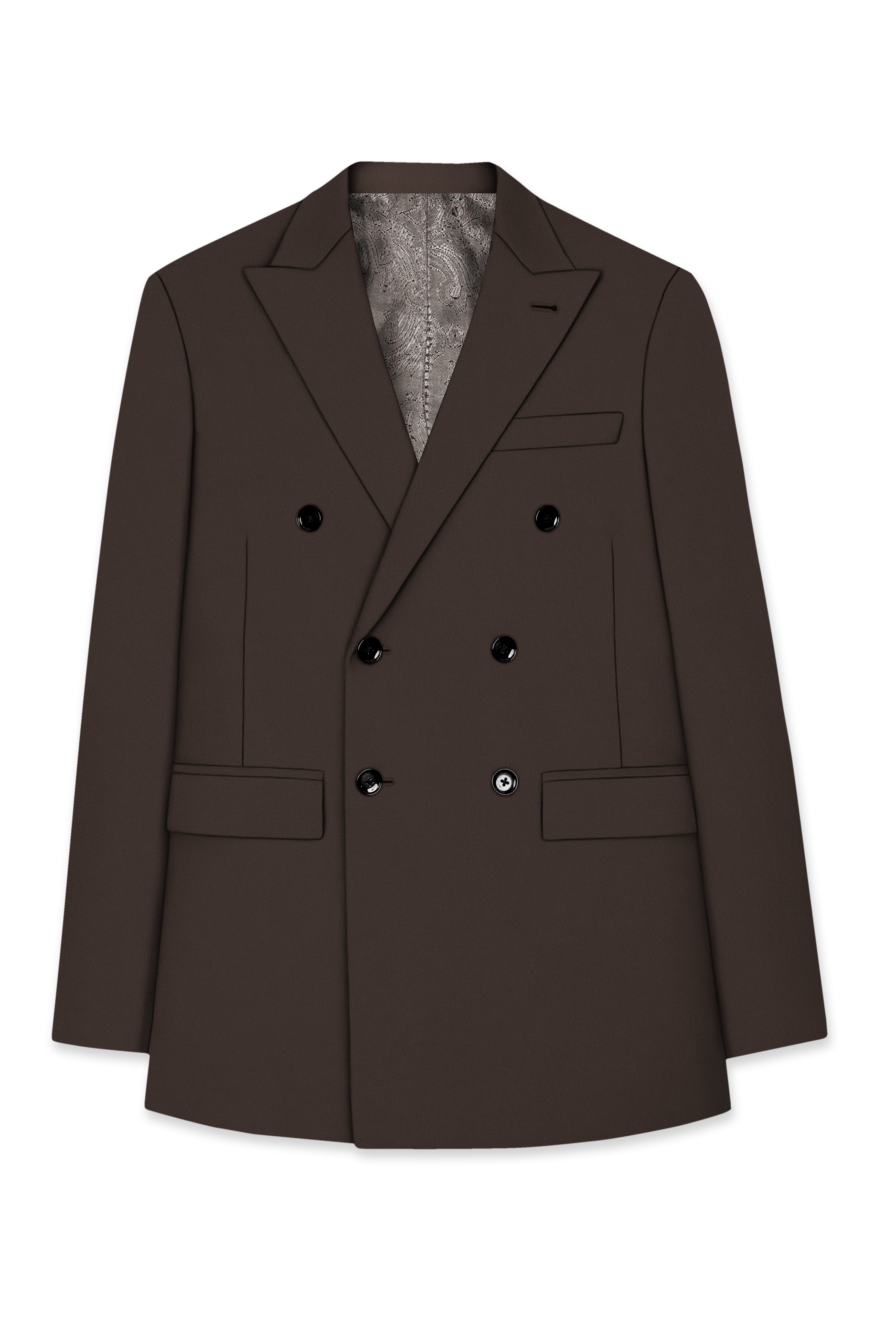 Serein-Korean Taupe Brown 4-Way Stretch Wrinkle-Free Wool Rich Double Breasted Blazer