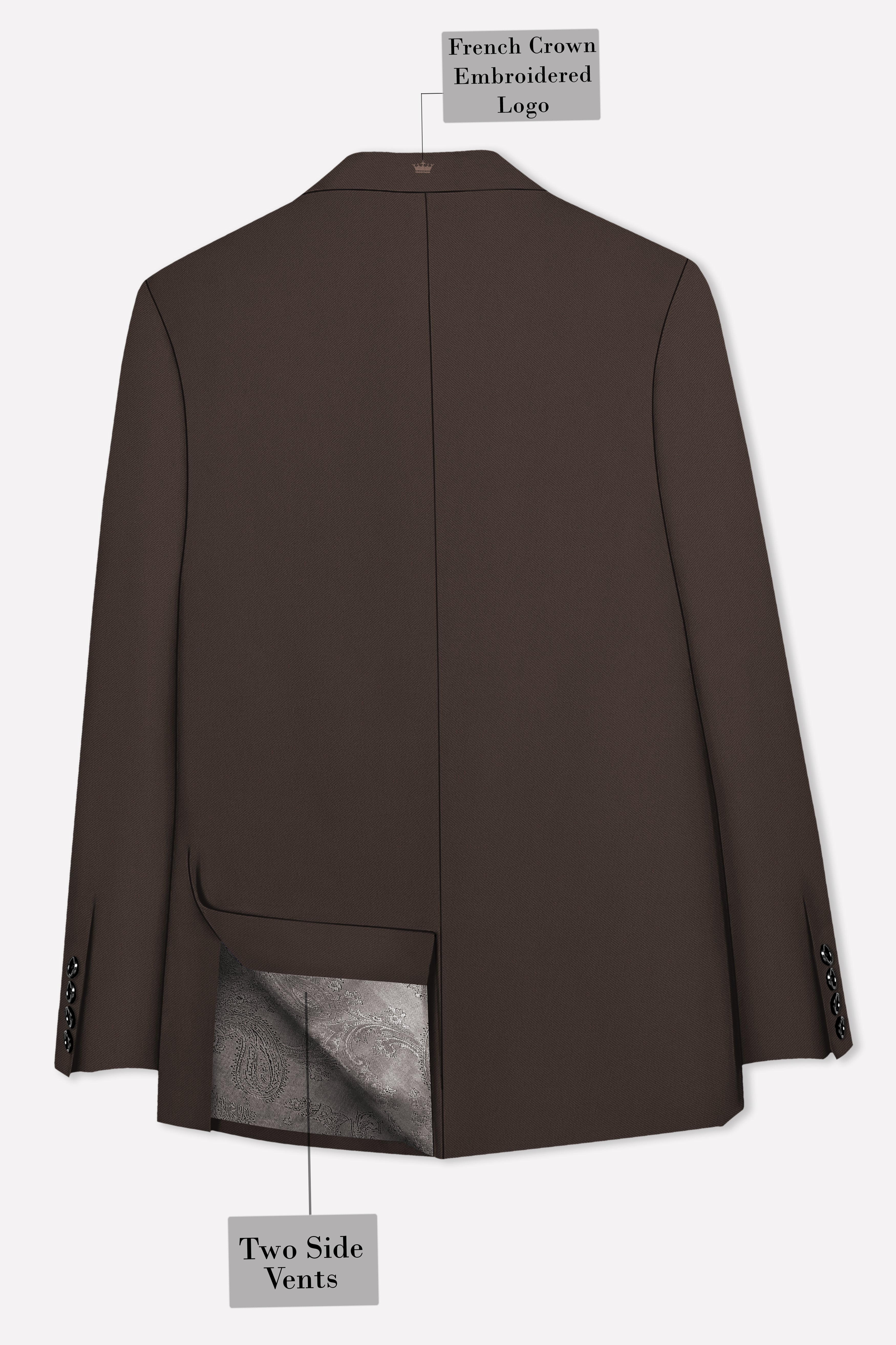 Serein-Korean Taupe Brown 4-Way Stretch Wrinkle-Free Wool Rich Double Breasted Blazer