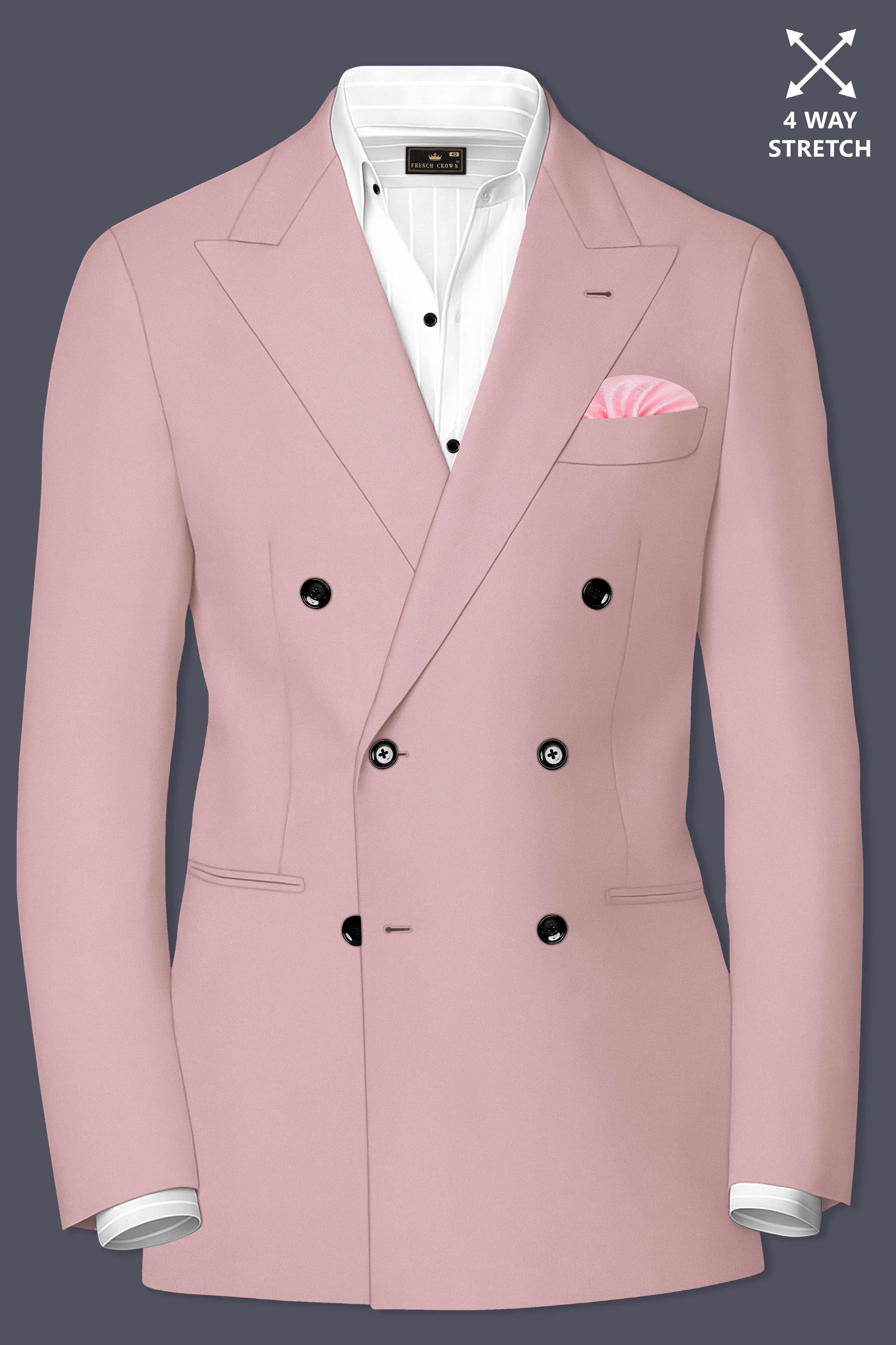 Solenne-Korean Pharlap Peach 4-Way Stretch Wrinkle-Free Wool Rich Double Breasted Blazer