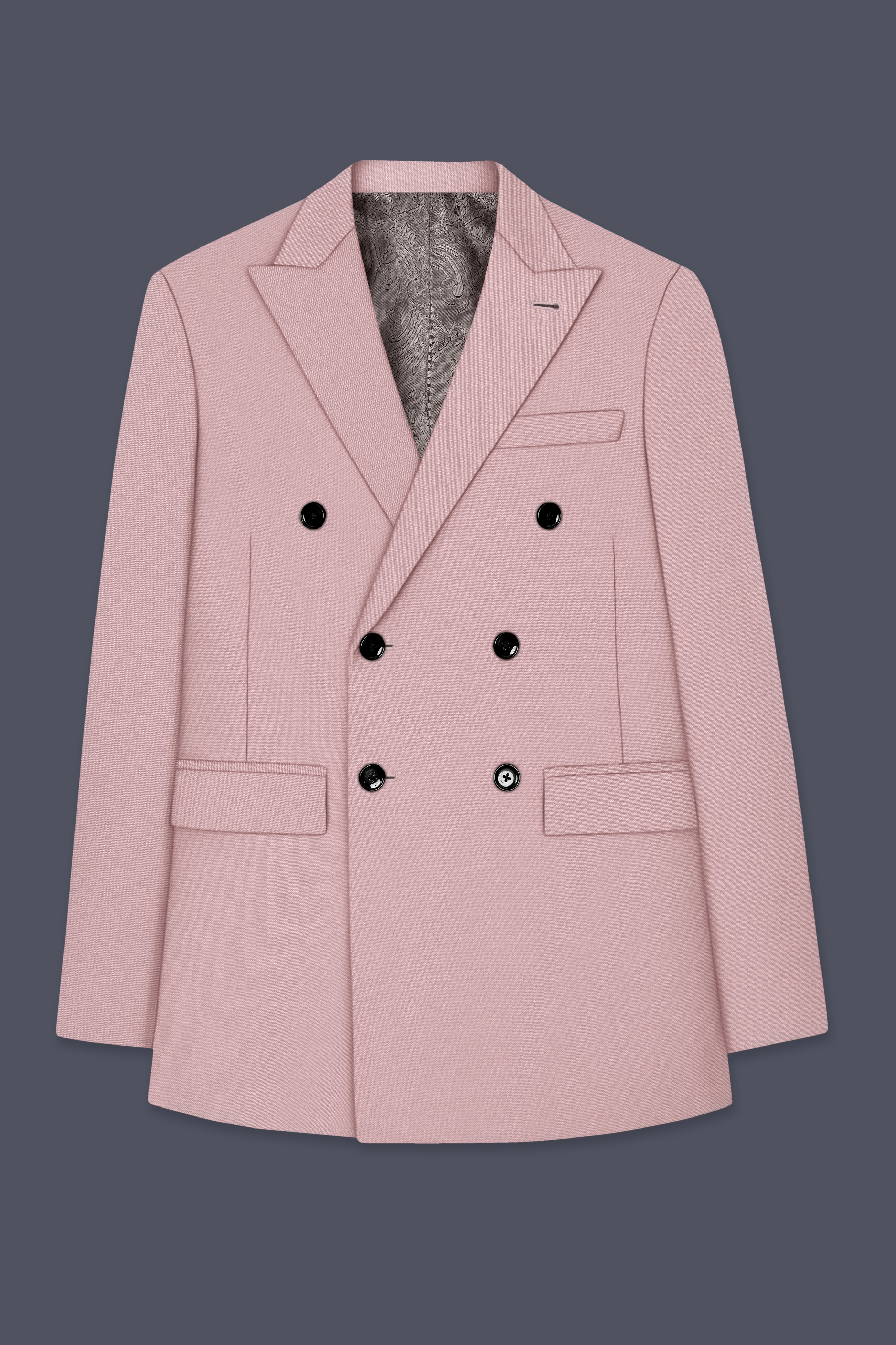 Solenne-Korean Pharlap Peach 4-Way Stretch Wrinkle-Free Wool Rich Double Breasted Blazer
