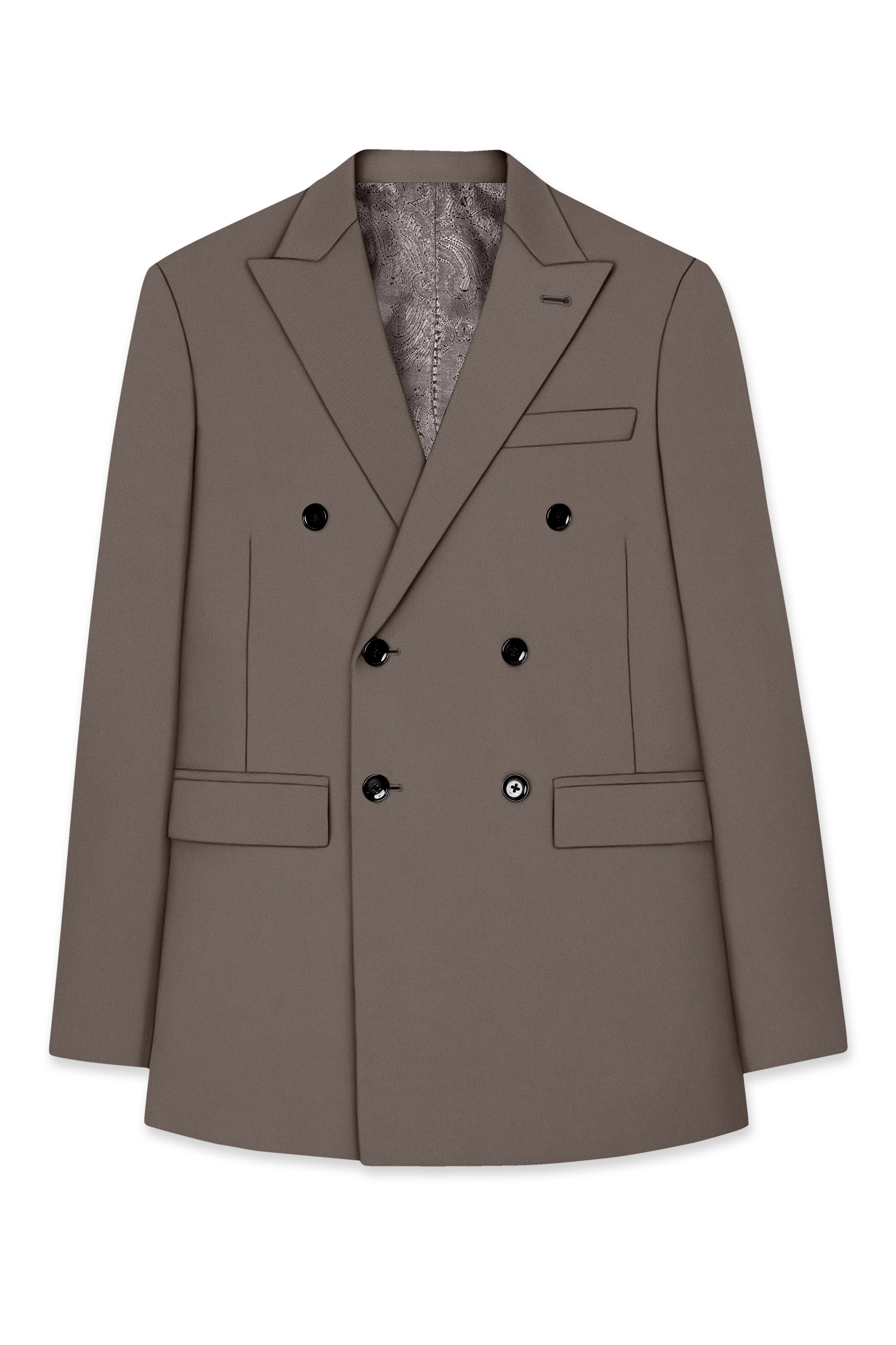 Monarch-Korean Flint Brown 4-Way Stretch Wrinkle-Free Wool Rich Double Breasted Blazer