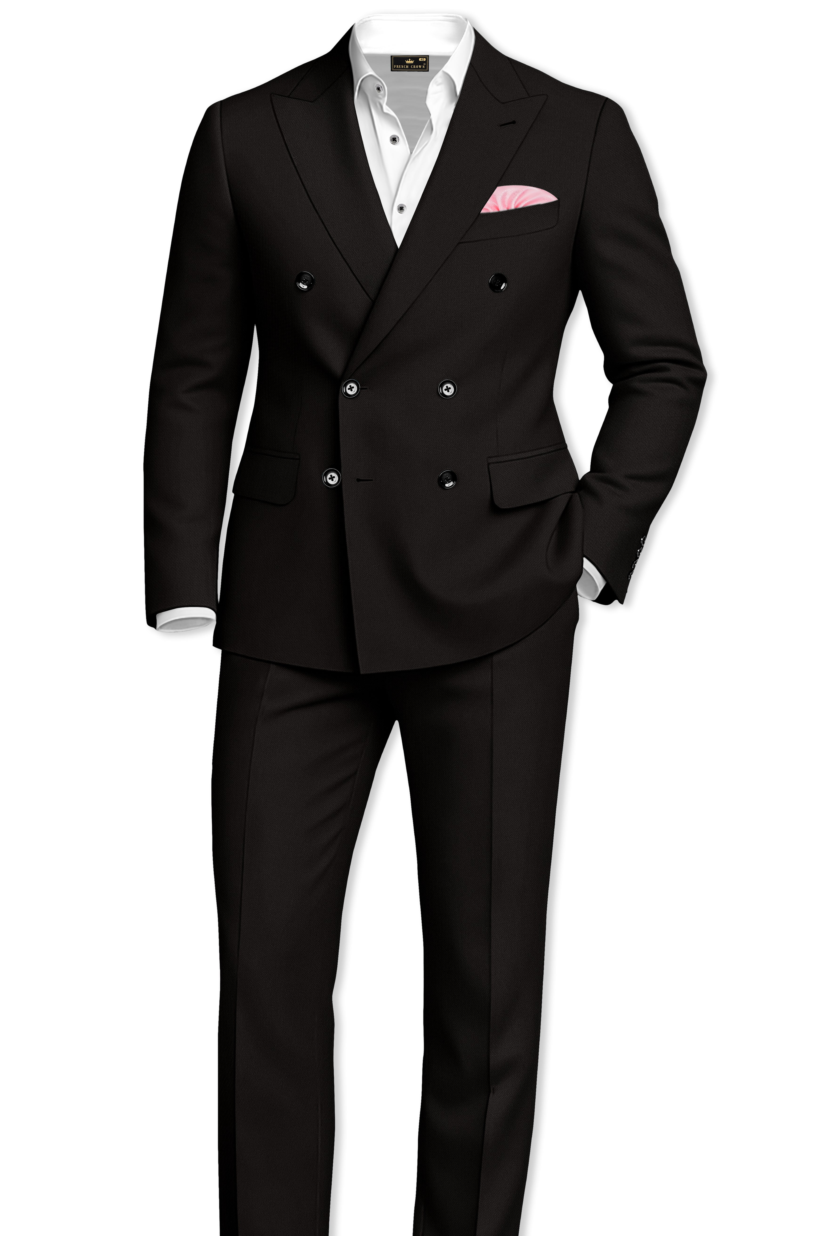 Bronze-Korean Zeus Brown 4-Way Stretch Wrinkle-Free Wool Rich Double Breasted Blazer