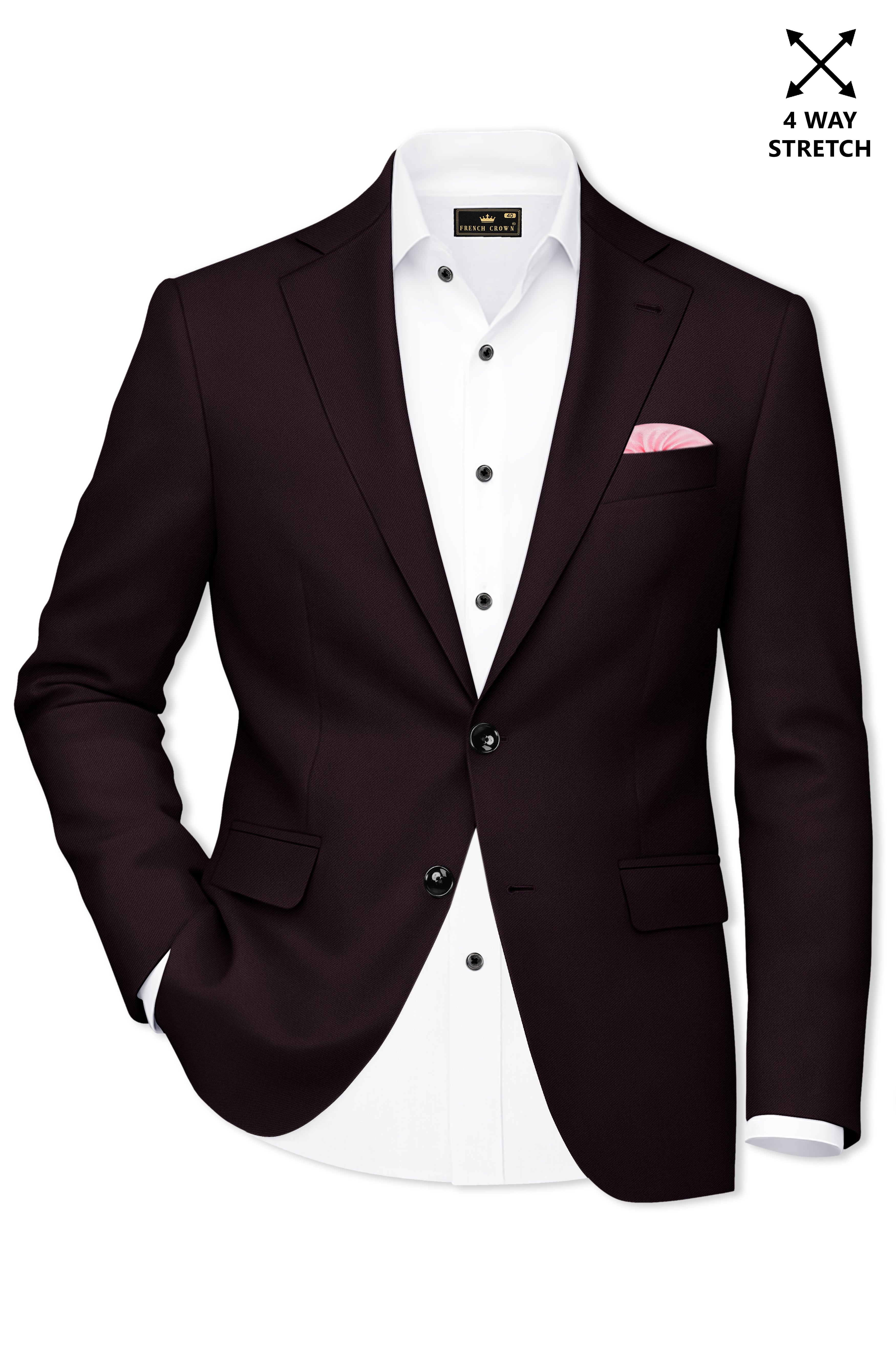 Merlot-Korean Wine Purple 4-Way Stretch Wrinkle-Free Wool Rich Single Breasted Blazer