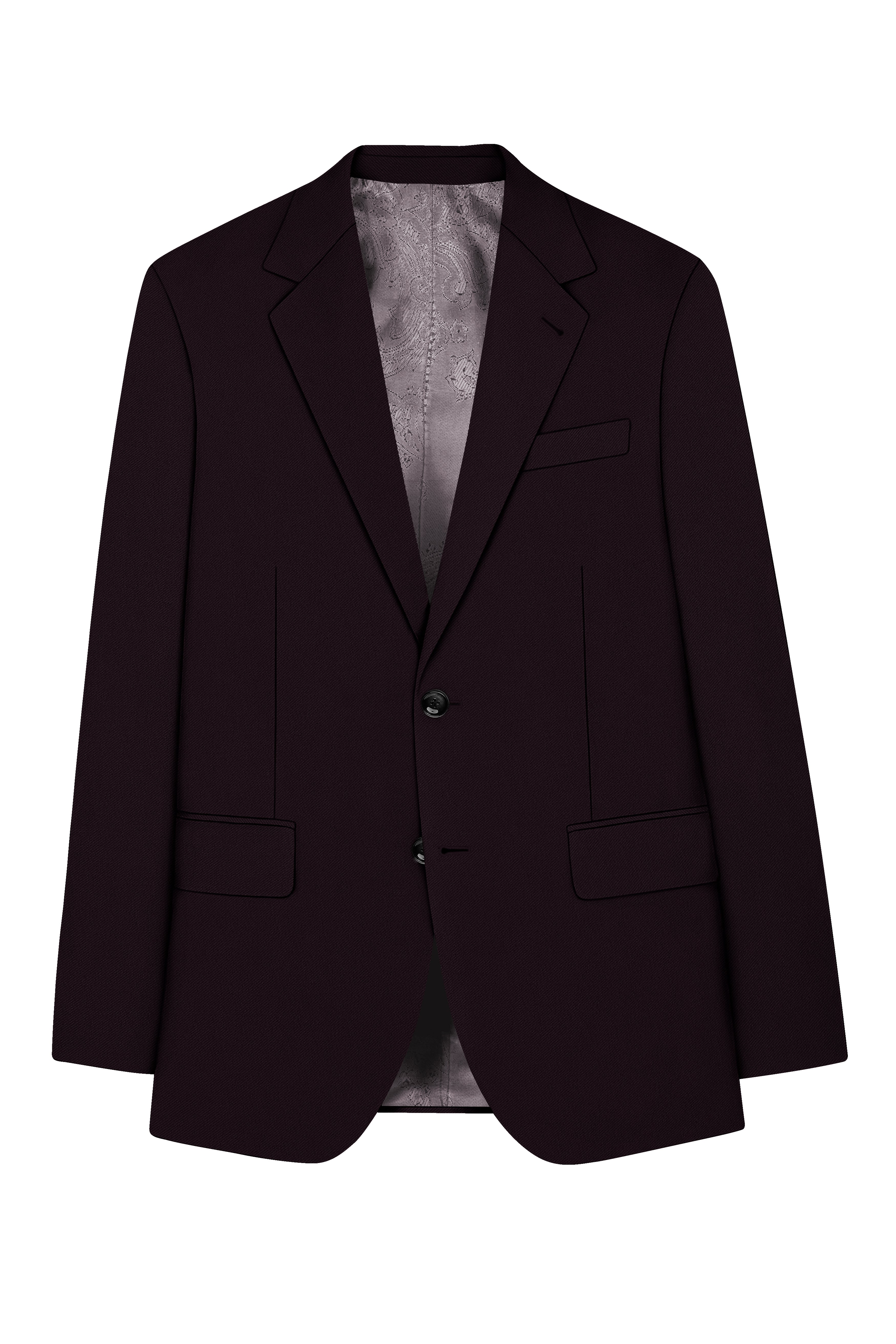 Merlot-Korean Wine Purple 4-Way Stretch Wrinkle-Free Wool Rich Single Breasted Blazer