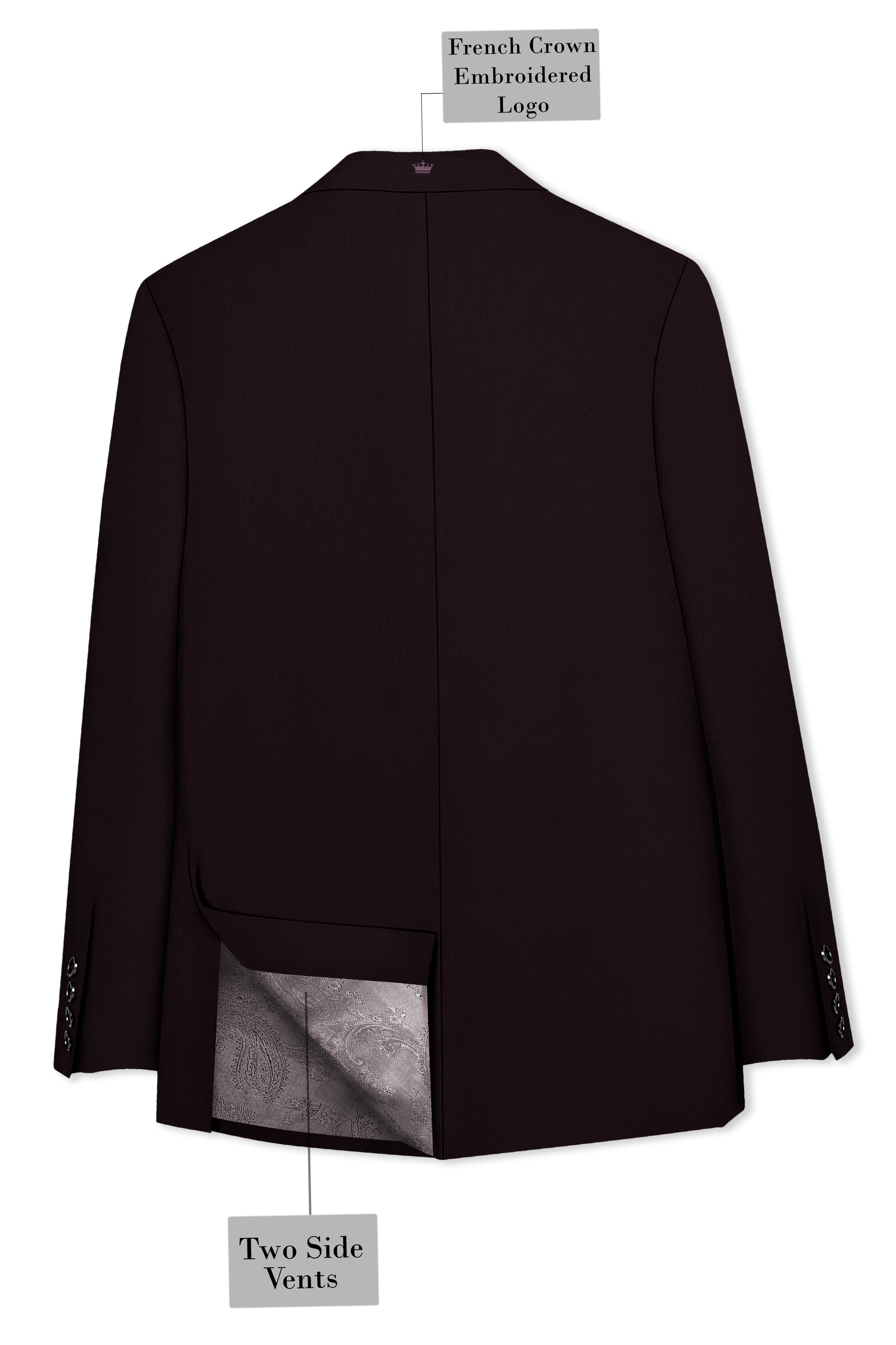 Merlot-Korean Wine Purple 4-Way Stretch Wrinkle-Free Wool Rich Single Breasted Blazer