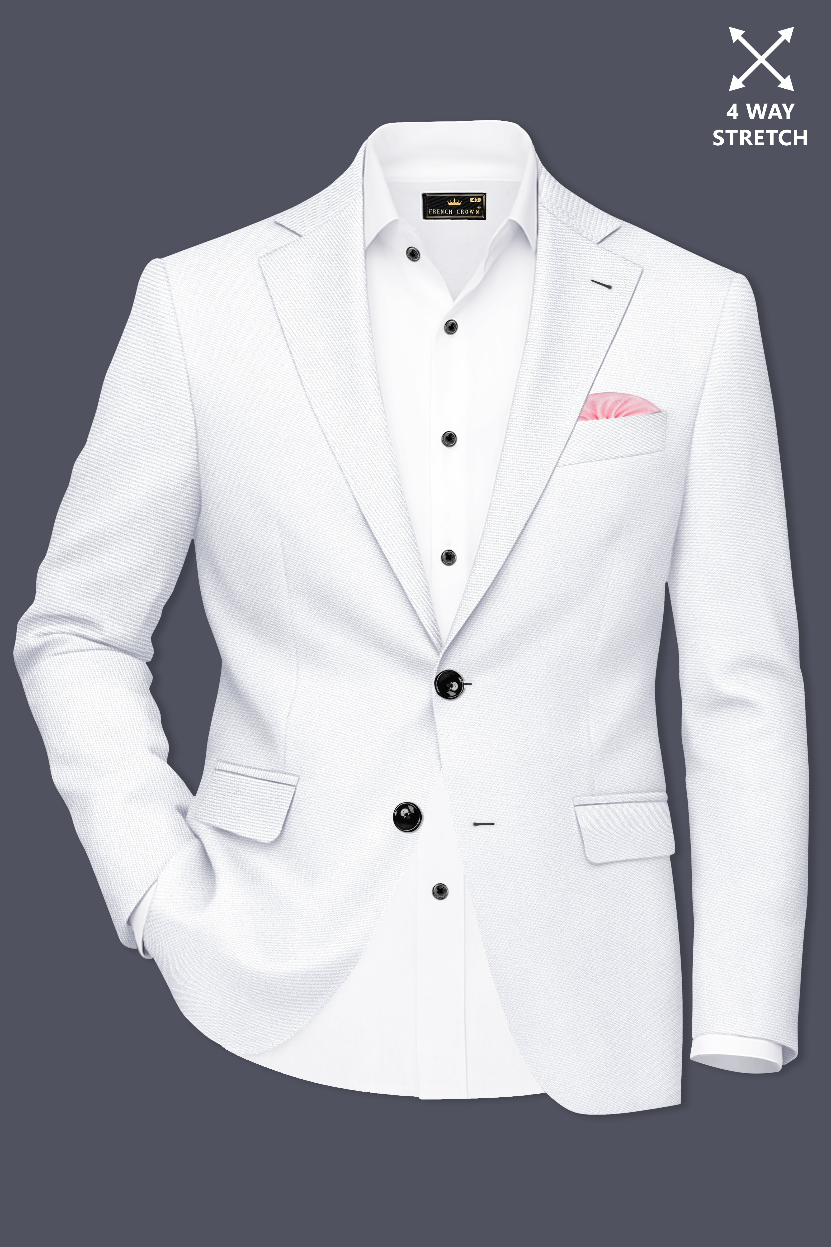 Lumier-Korean Bright White 4-Way Stretch Wrinkle-Free Wool Rich Single Breasted Blazer