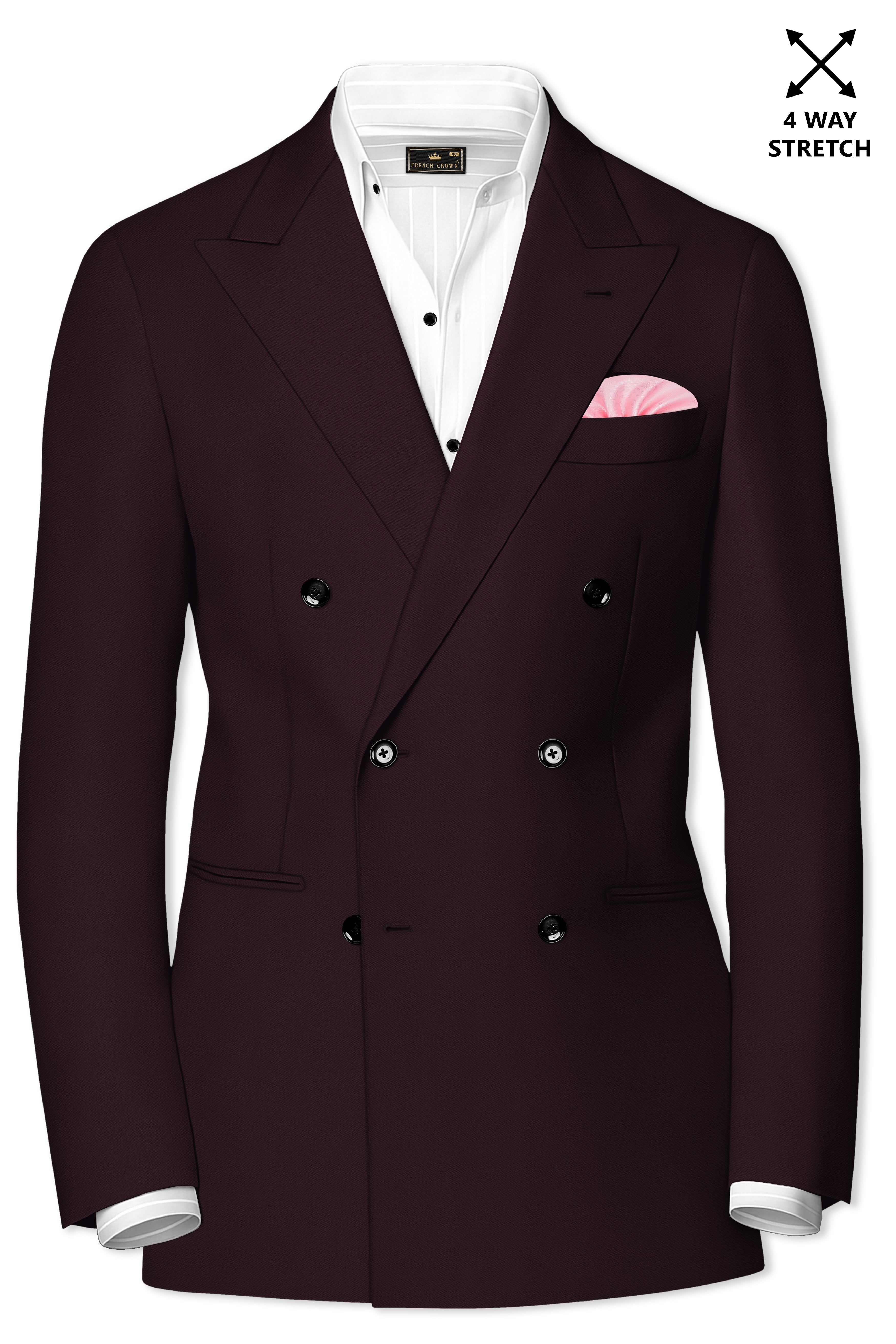 Imperio-korean Eclipse Purple 4-Way Stretch Wrinkle-Free Wool Rich Double Breasted Blazer
