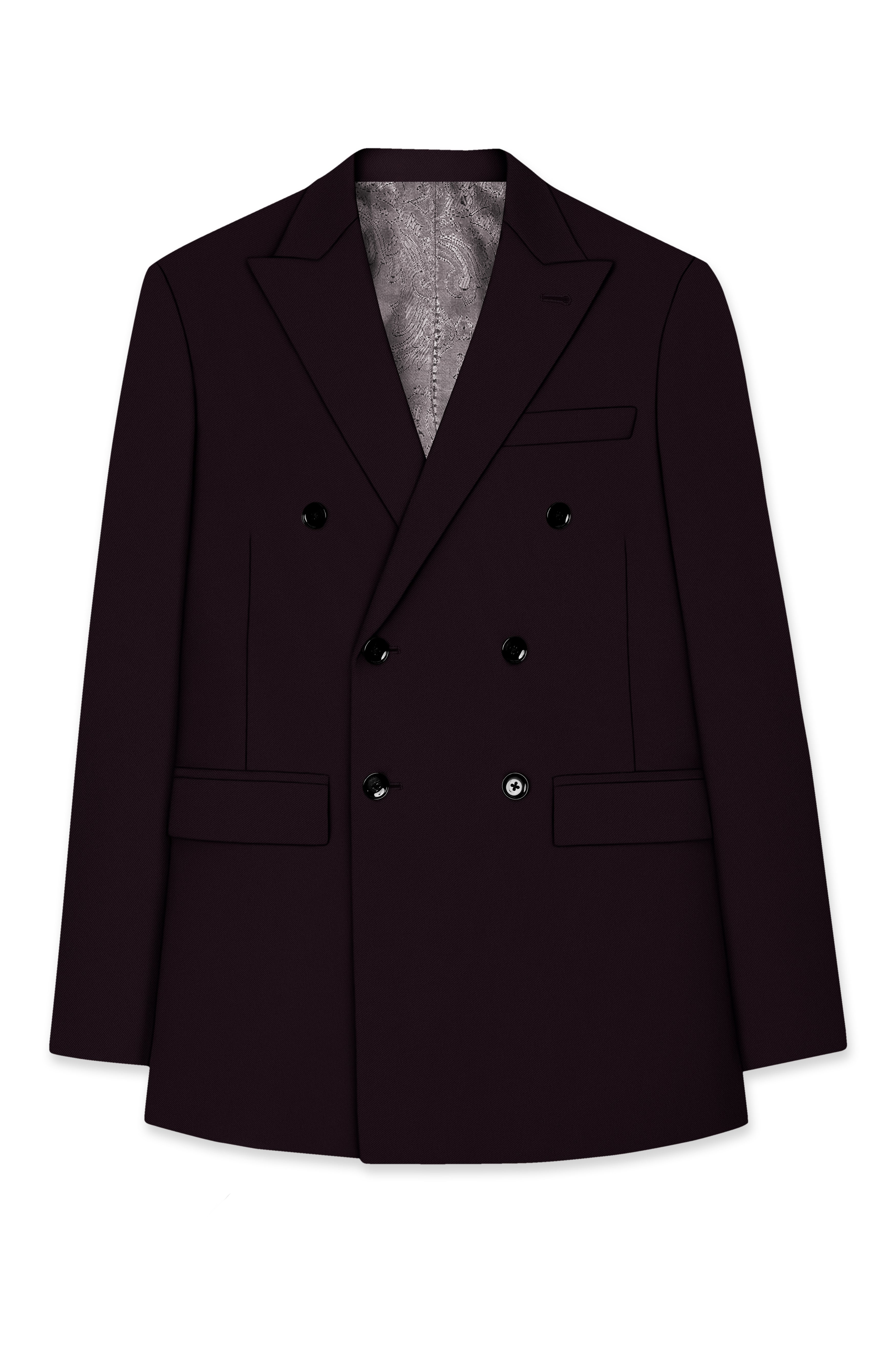 Merlot-Korean Wine Purple 4-Way Stretch Wrinkle-Free Wool Rich Double Breasted Blazer