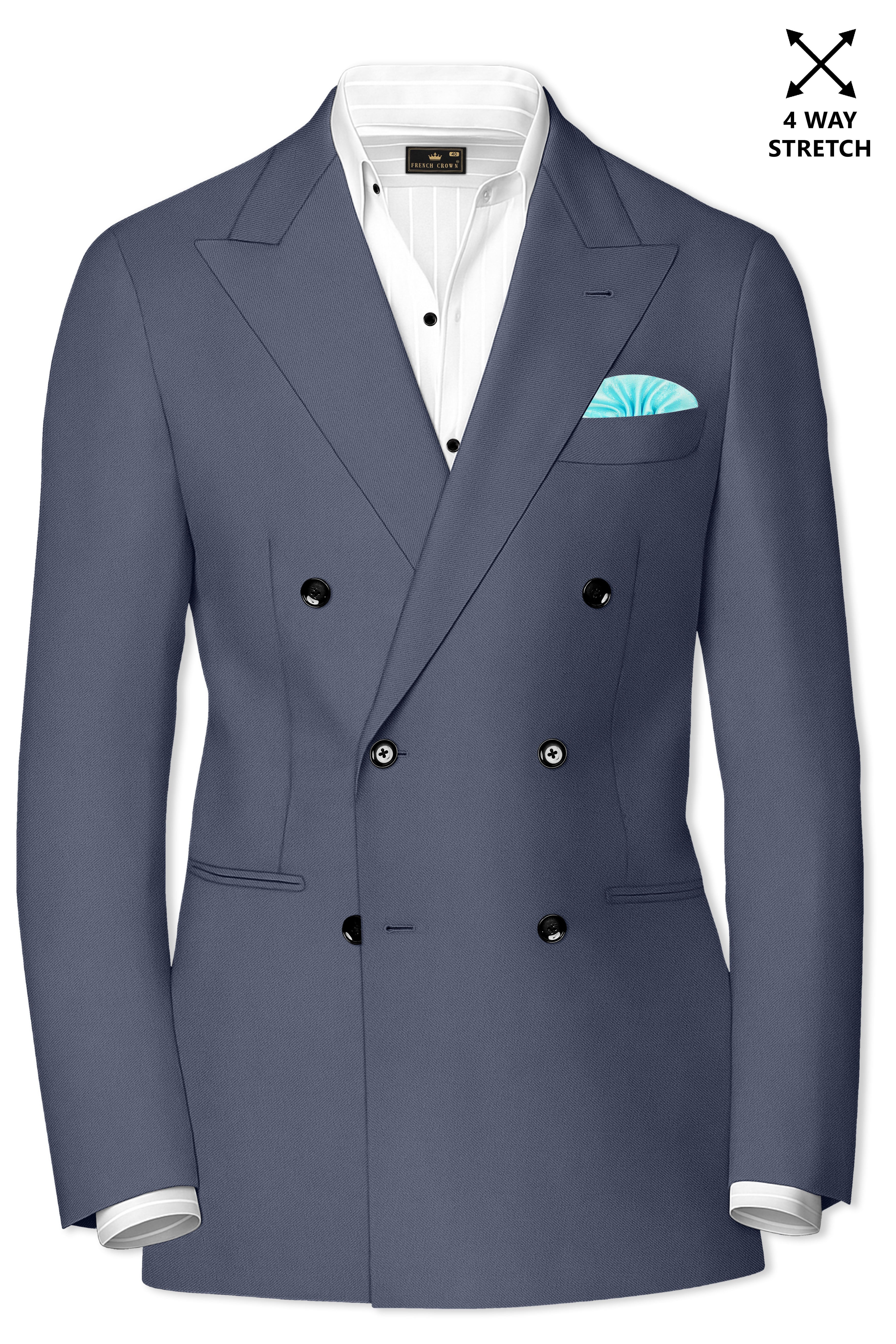 Monarch-Korean Dolphin Gray 4-Way Stretch Wrinkle-Free Wool Rich Double Breasted Blazer