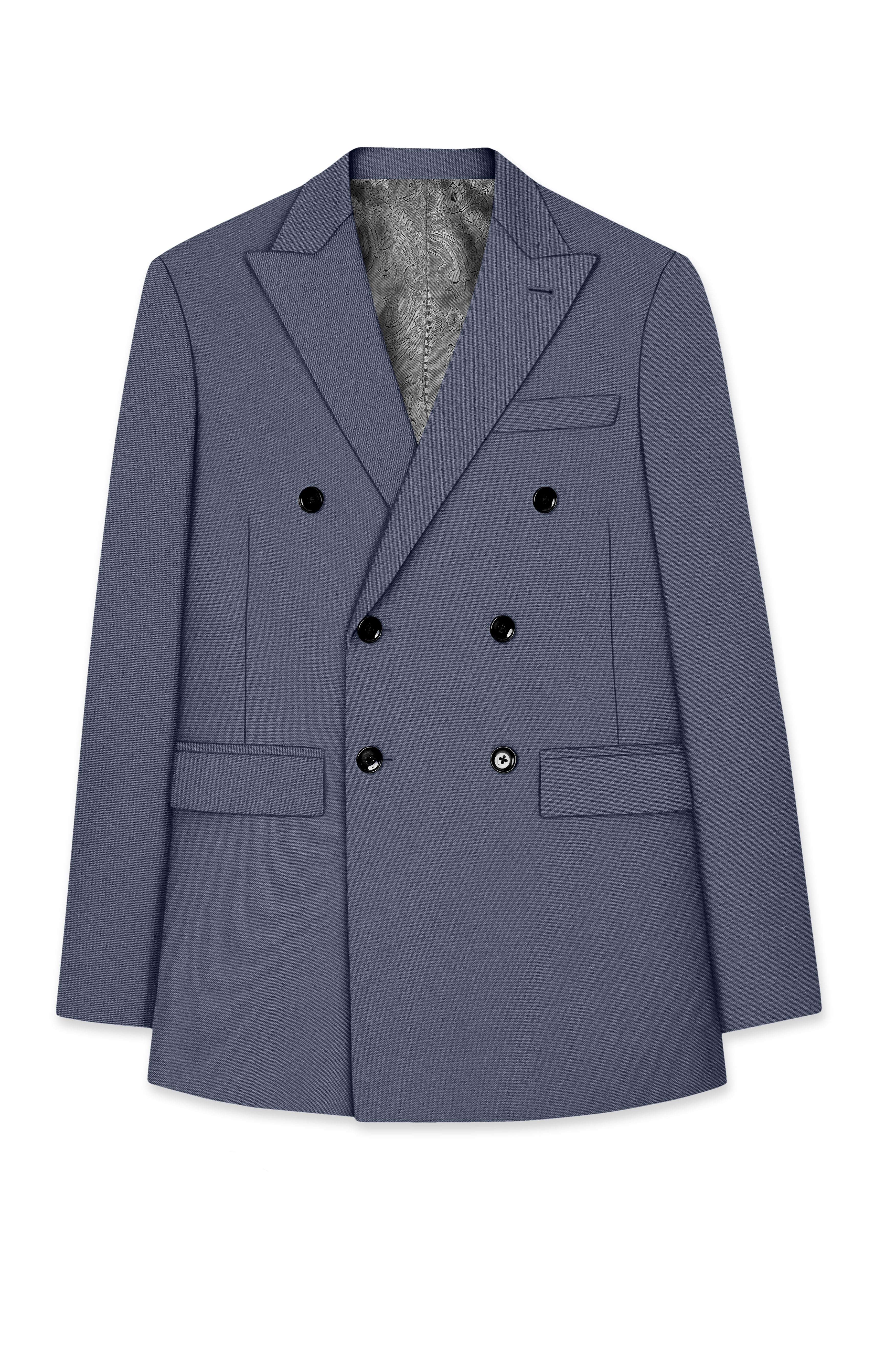 Monarch-Korean Dolphin Gray 4-Way Stretch Wrinkle-Free Wool Rich Double Breasted Blazer