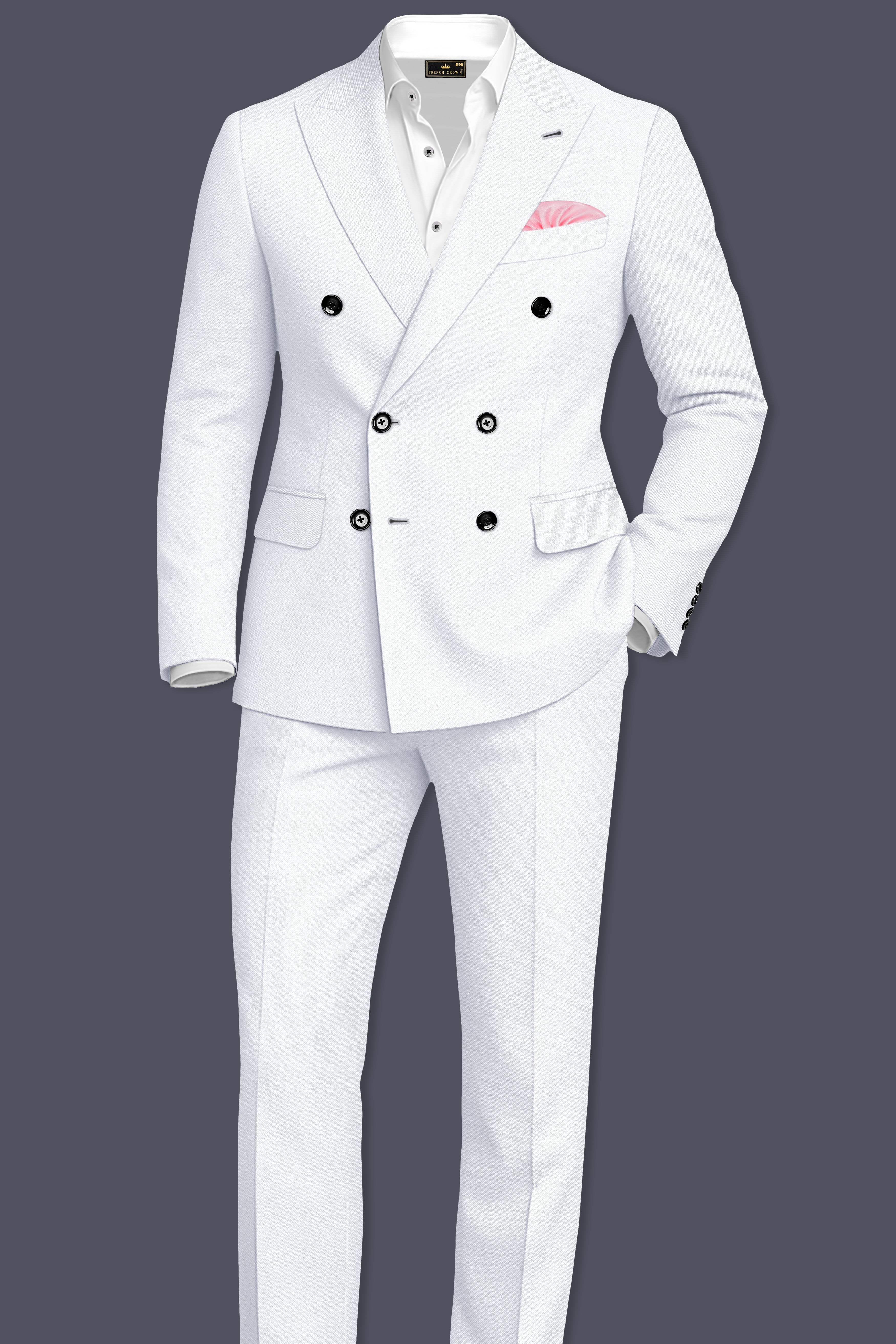 Lumier-Korean Bright White 4-Way Stretch Wrinkle-Free Wool Rich Double Breasted Blazer
