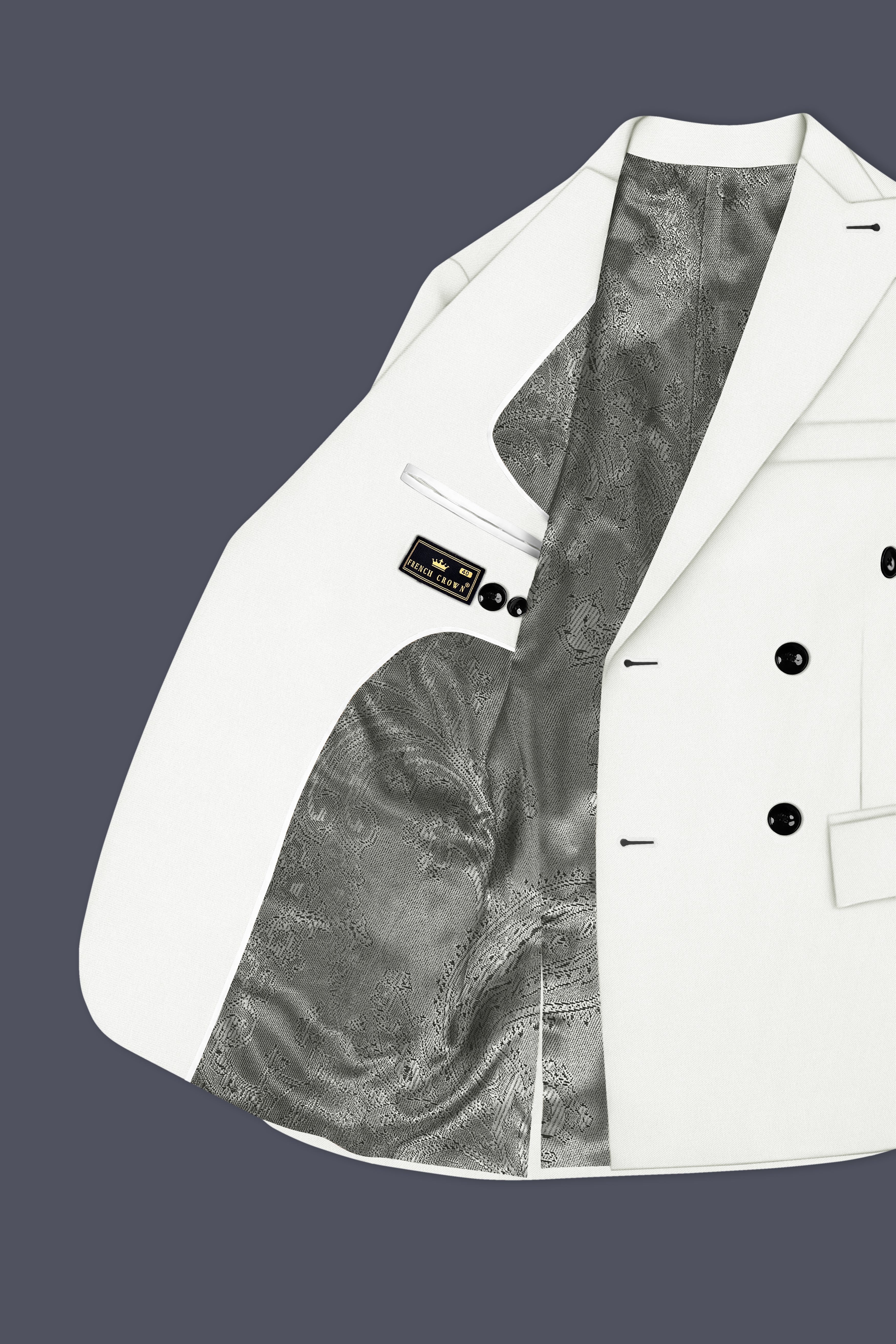 Celio-Korean Off White 4-Way Stretch Wrinkle-Free Wool Rich Double Breasted Blazer