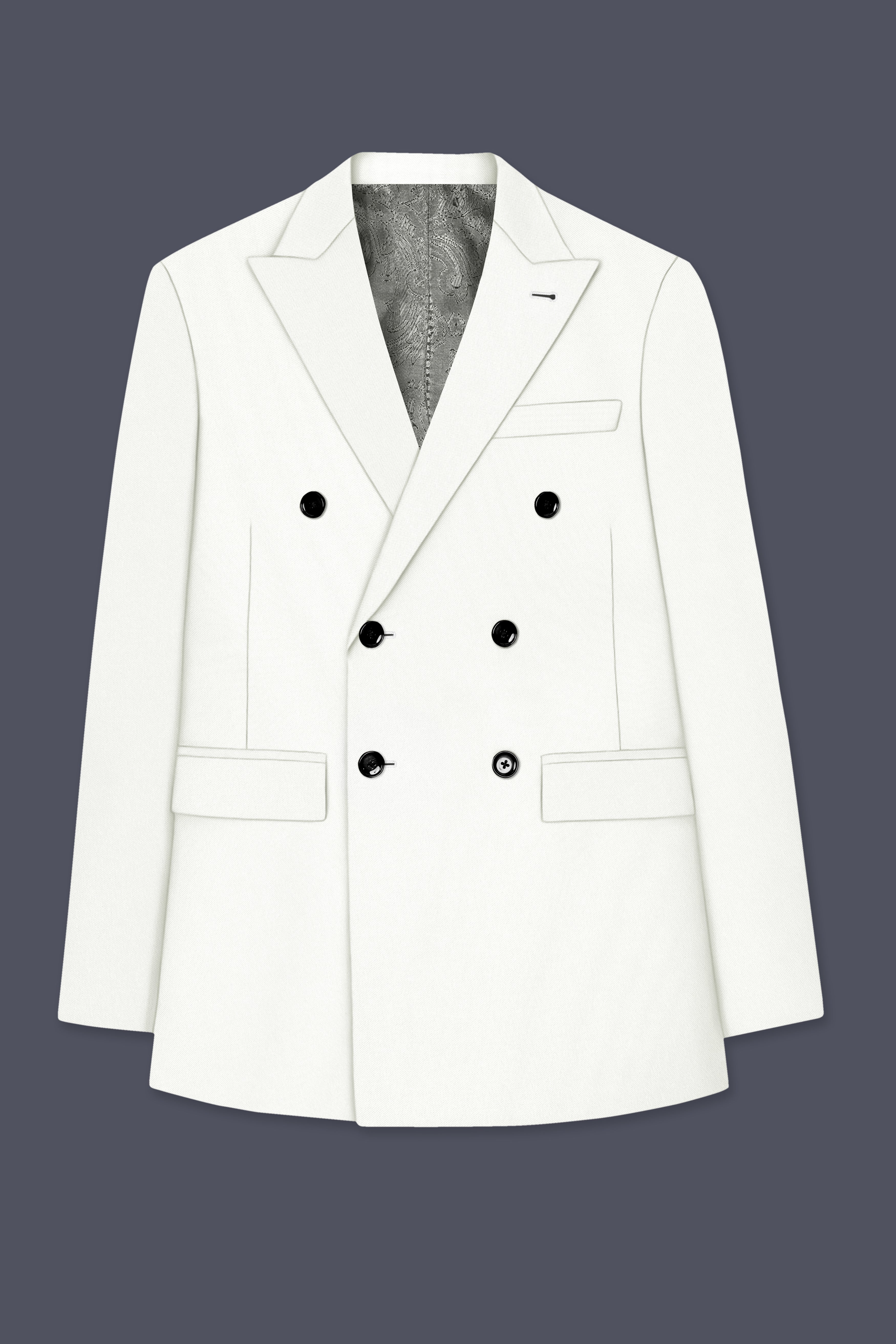 Celio-Korean Off White 4-Way Stretch Wrinkle-Free Wool Rich Double Breasted Blazer