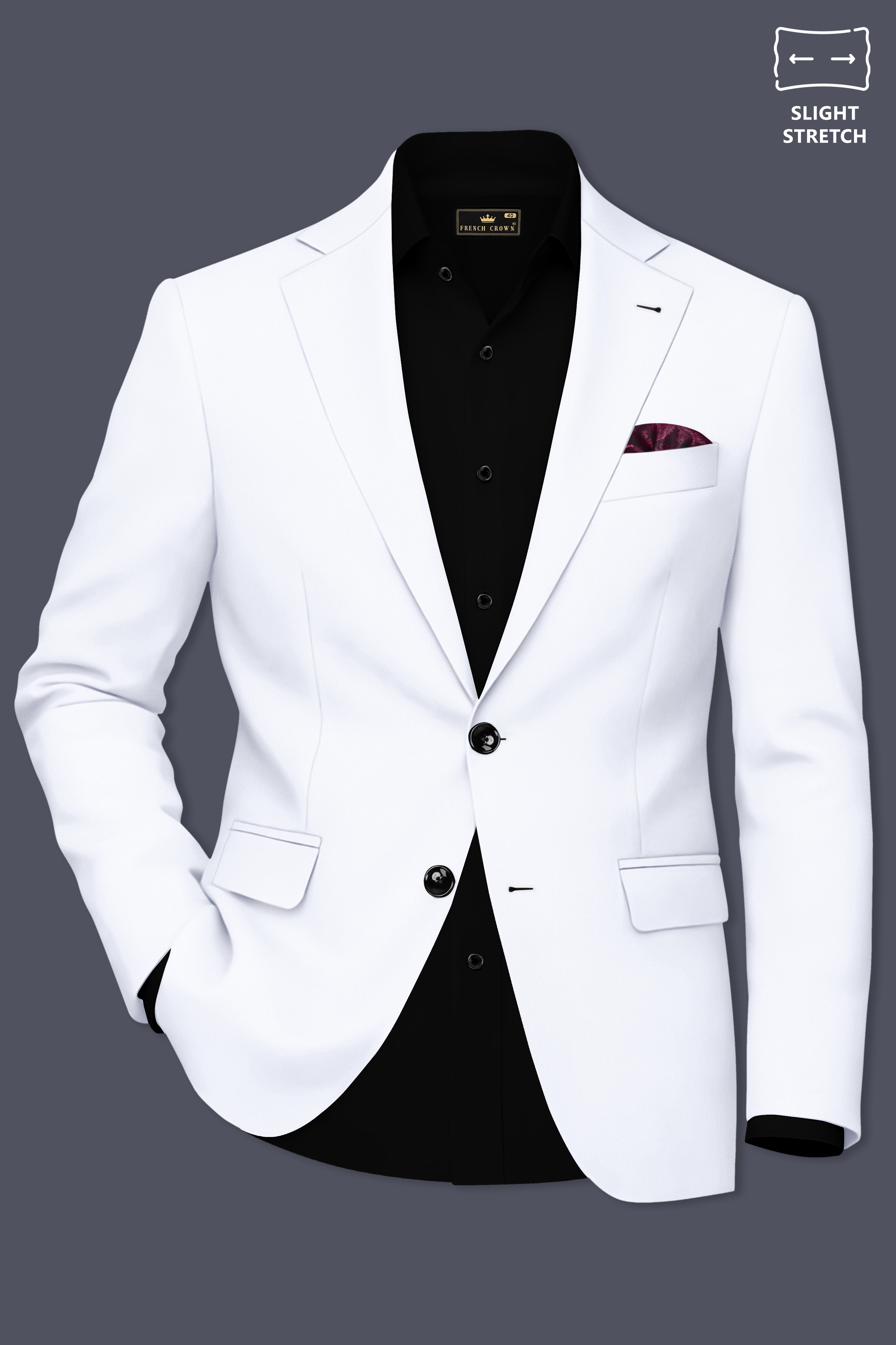 Ivory-Bright White Wool Rich Slight Stretch Single Breasted Blazer