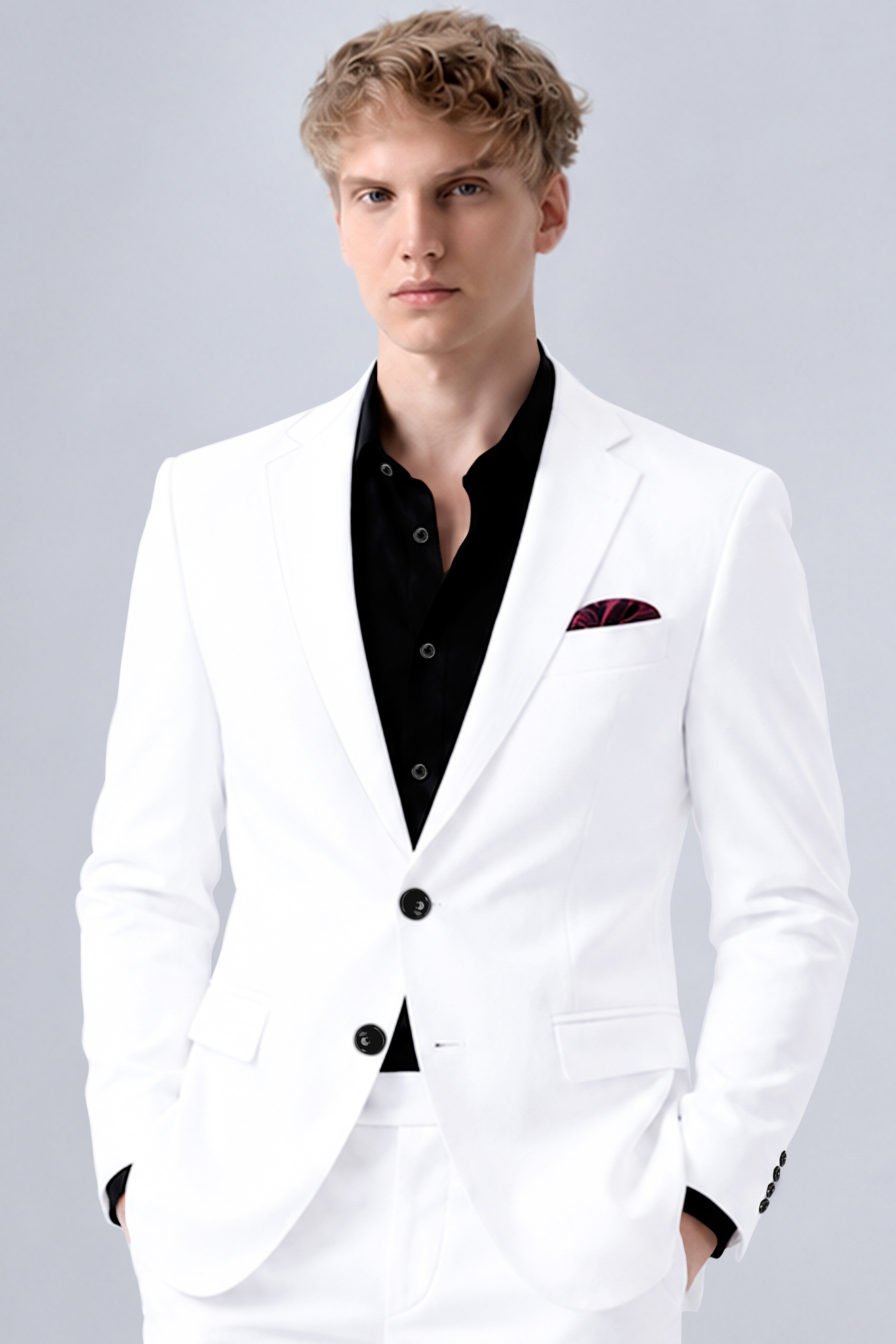Ivory-Bright White Wool Rich Slight Stretch Single Breasted Blazer