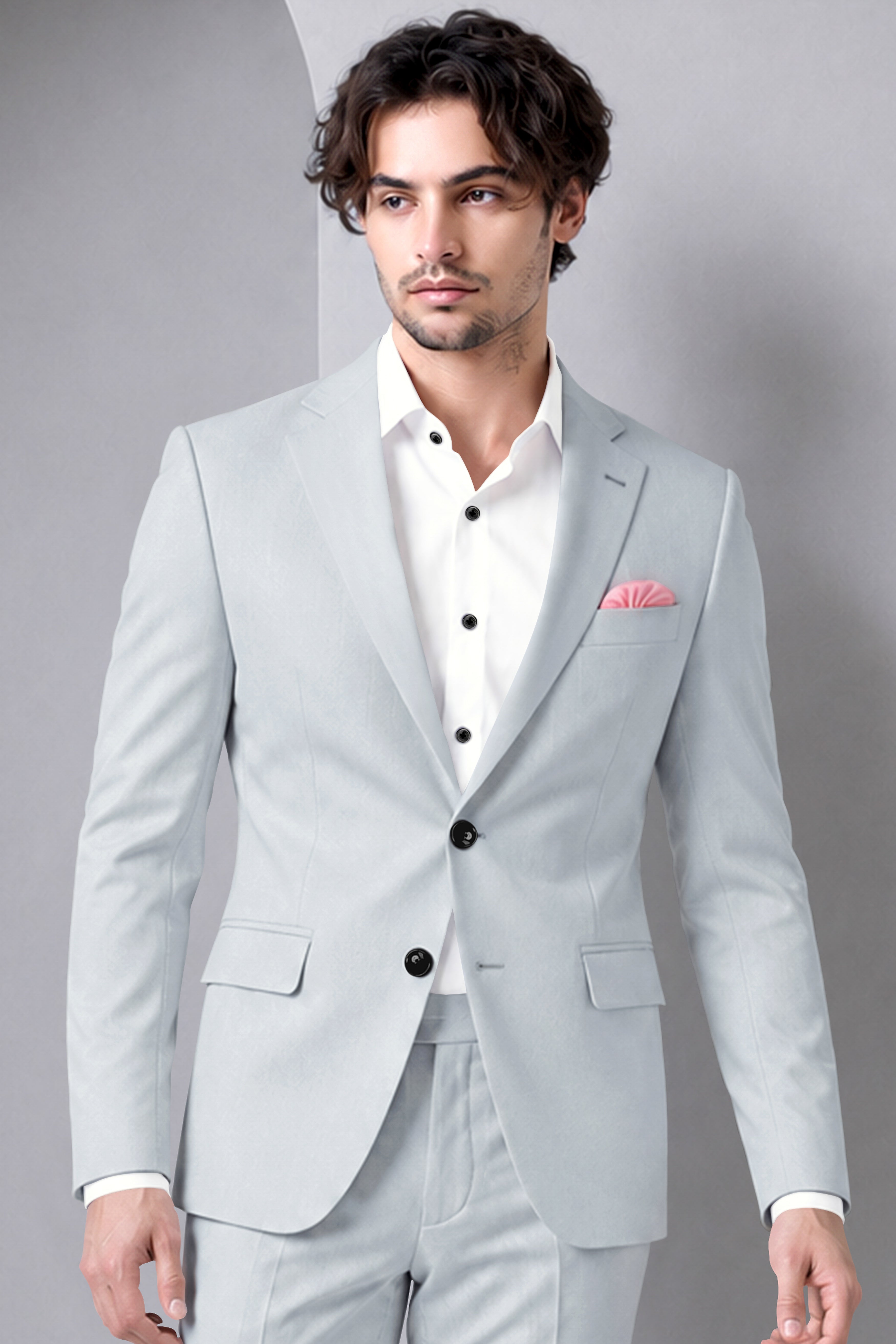 Slate-Mystic Gray Wool Rich Slight Stretch Single Breasted Blazer