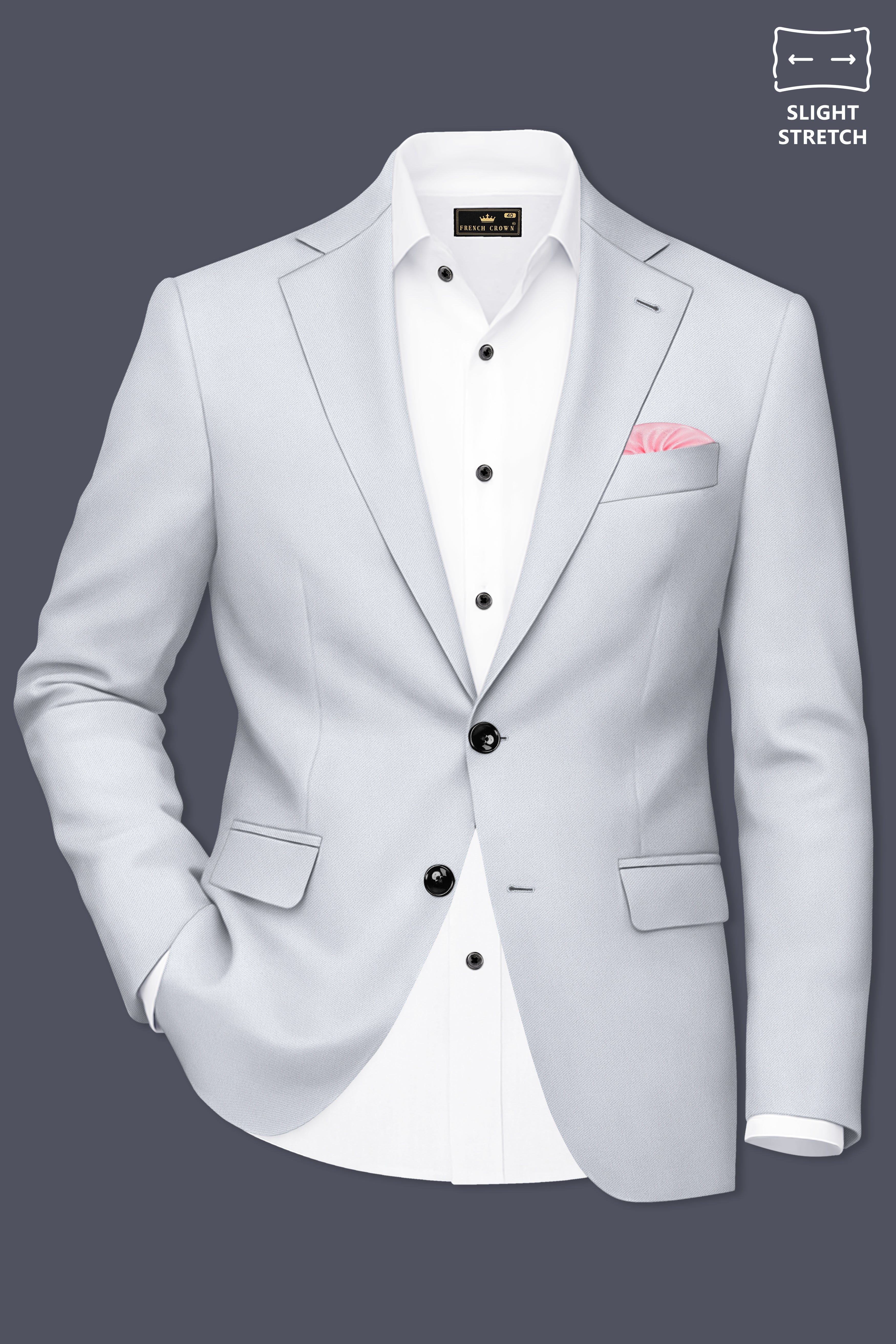 Azure-Periwinkle Gray Wool Rich Slight Stretch Single Breasted Blazer