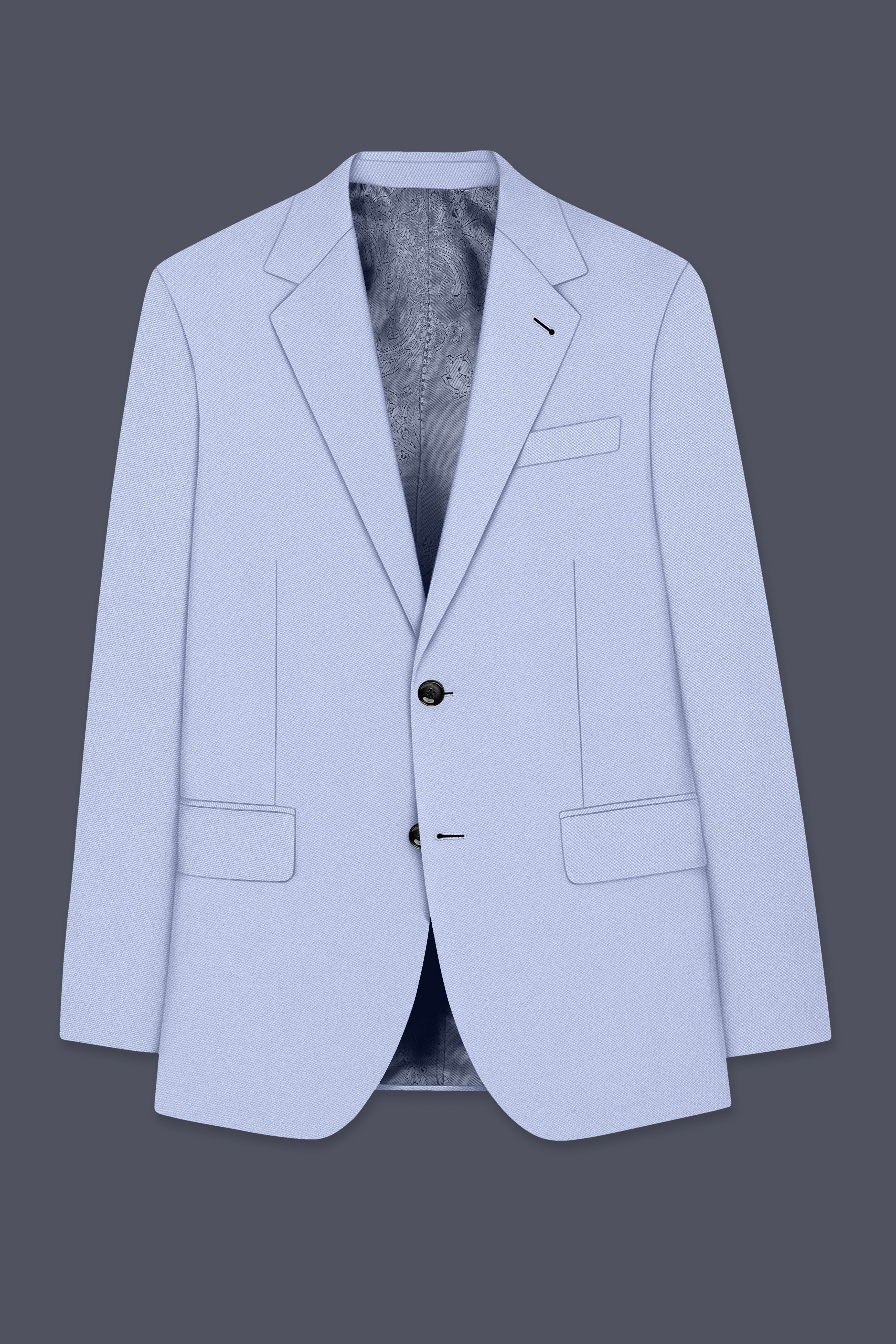 Azure-Periwinkle Blue Wool Rich Slight Stretch Single Breasted Blazer