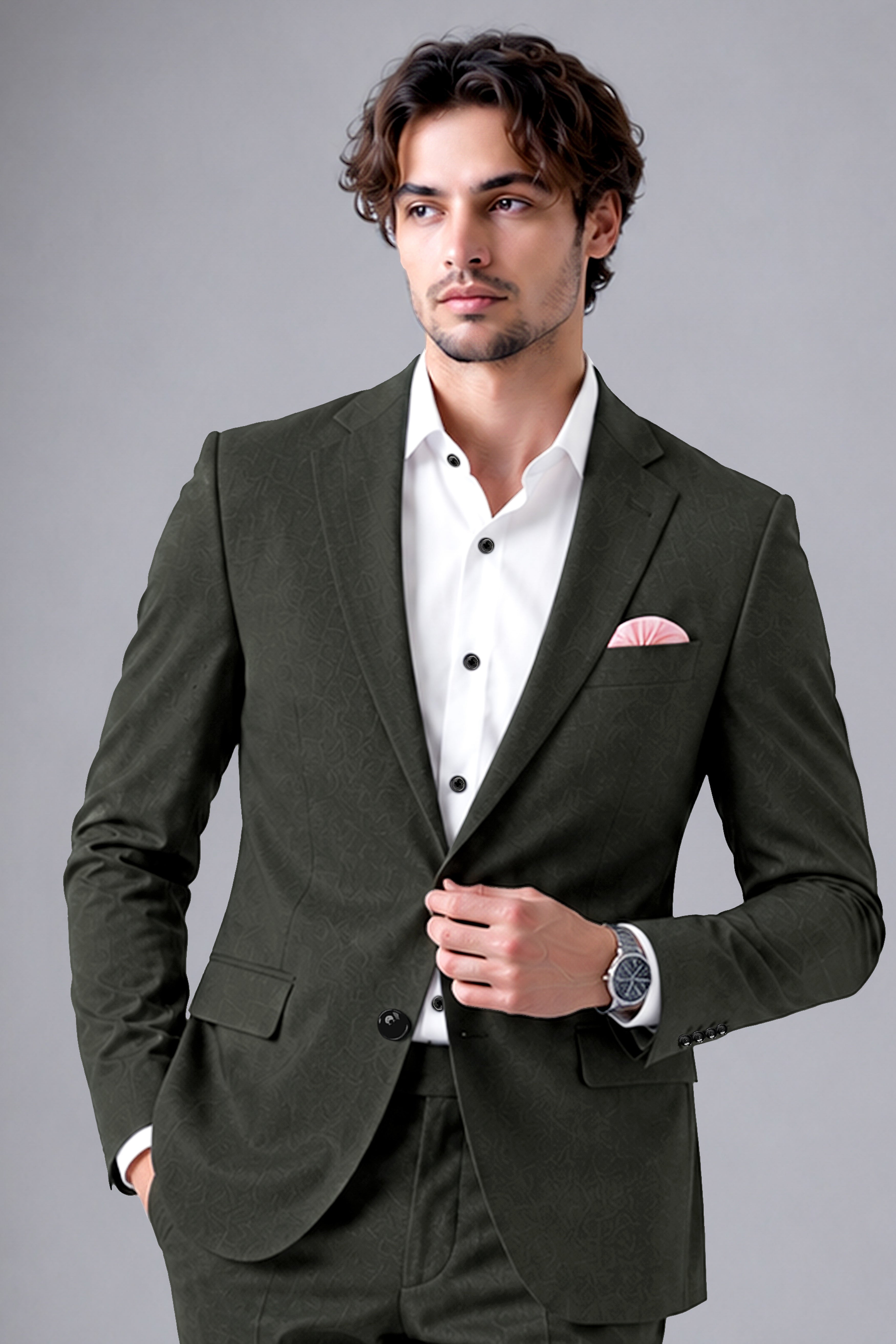 Apex-Piano Green Wool Rich Slight Stretch Single Breasted Blazer