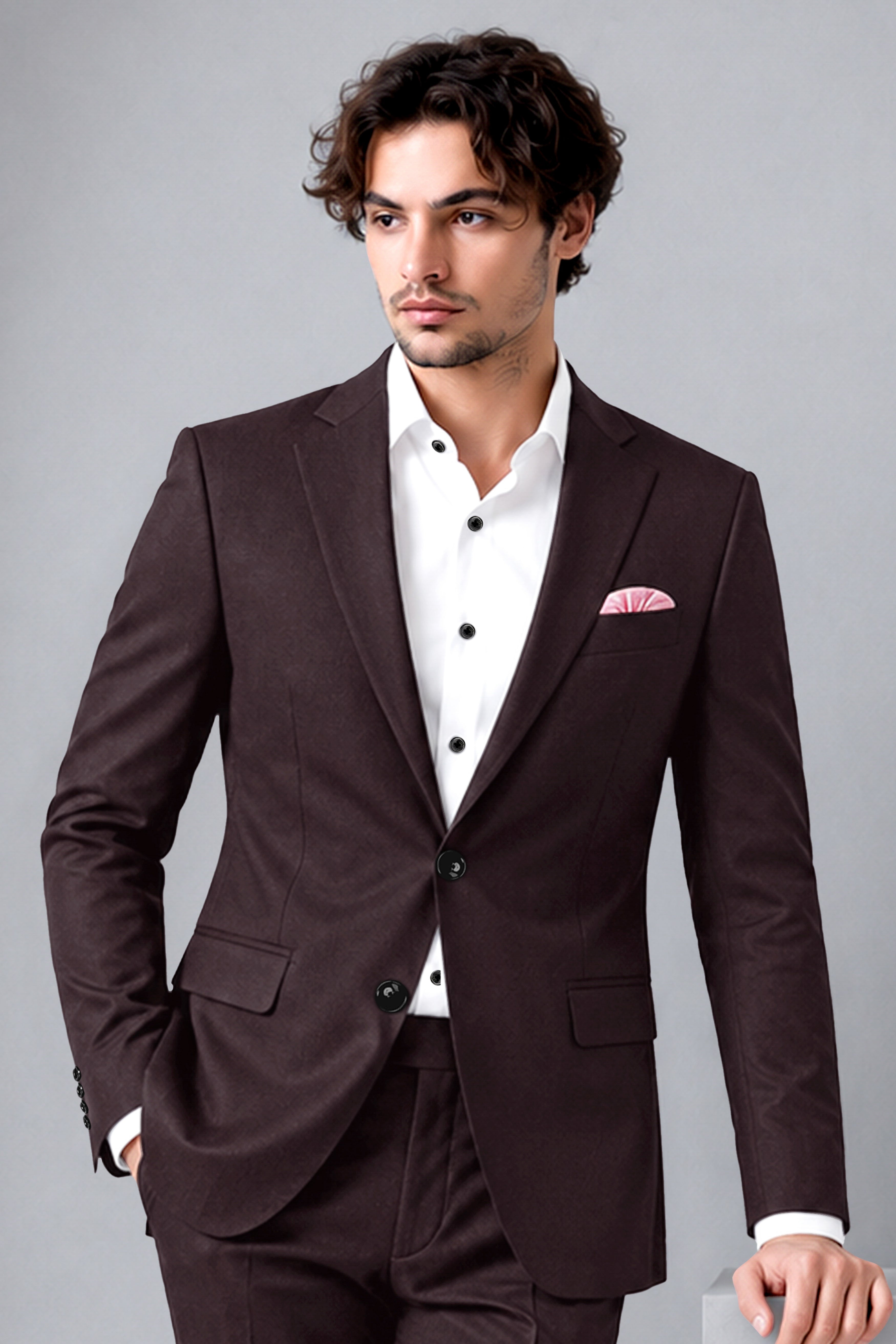 Bristol-Eclipse Brown Wool Rich Slight Stretch Single Breasted Blazer