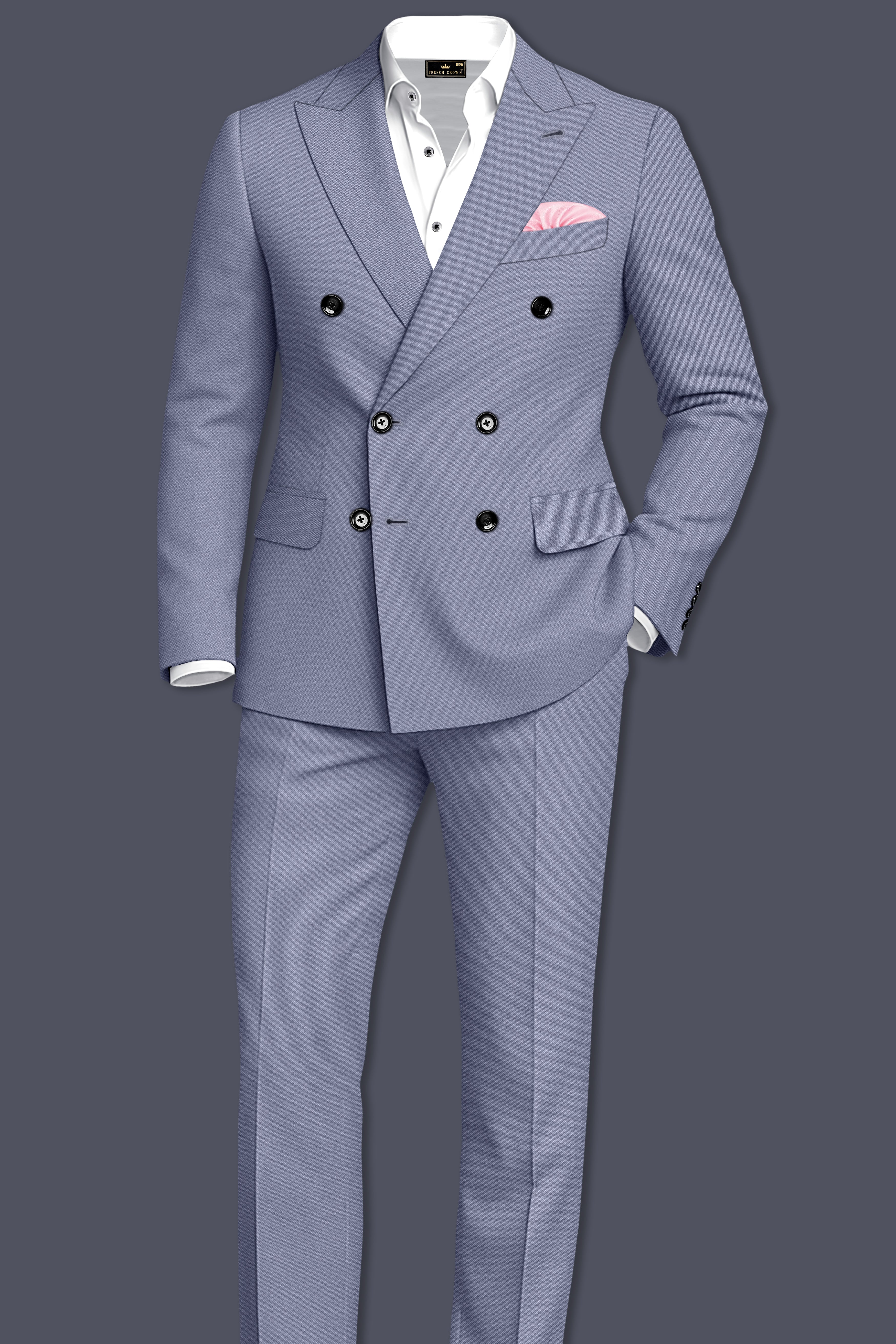 Sterling-Manatee Gray Wool Rich Slight Stretch Double Breasted Blazer