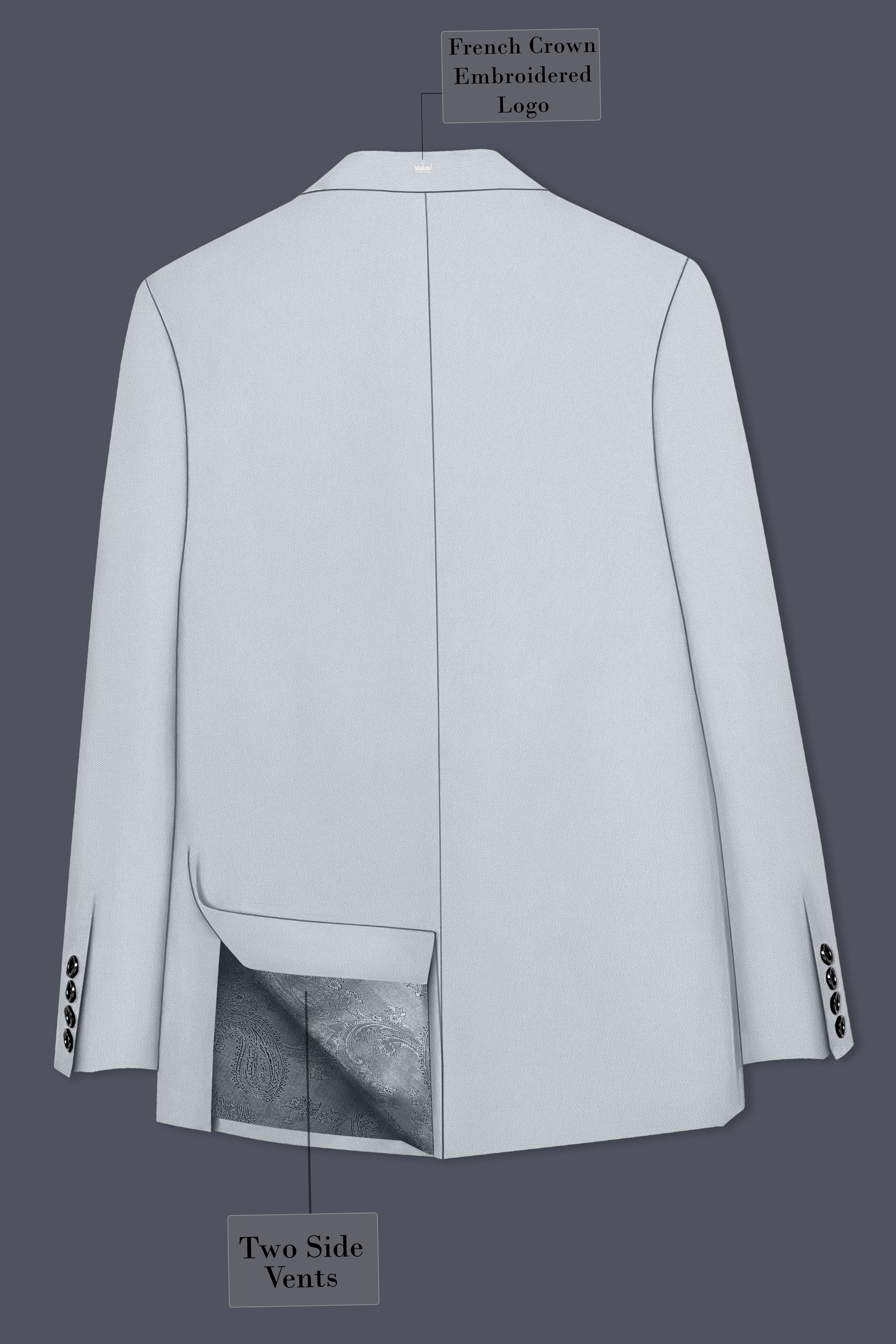 Slate-Mystic Gray Wool Rich Slight Stretch Double Breasted Blazer