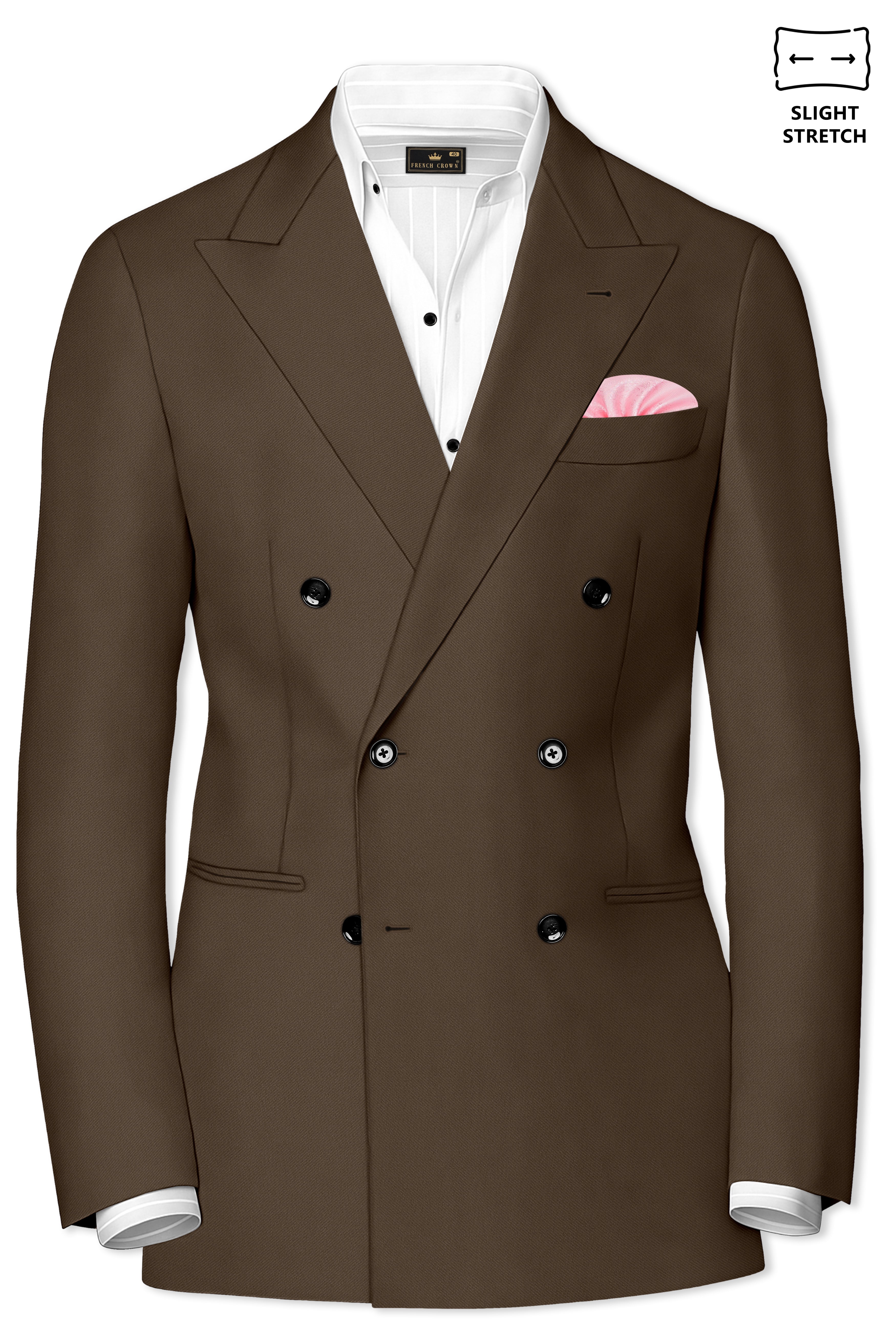 Prestige-Lisbon Brown Wool Rich Slight Stretch Double Breasted Blazer