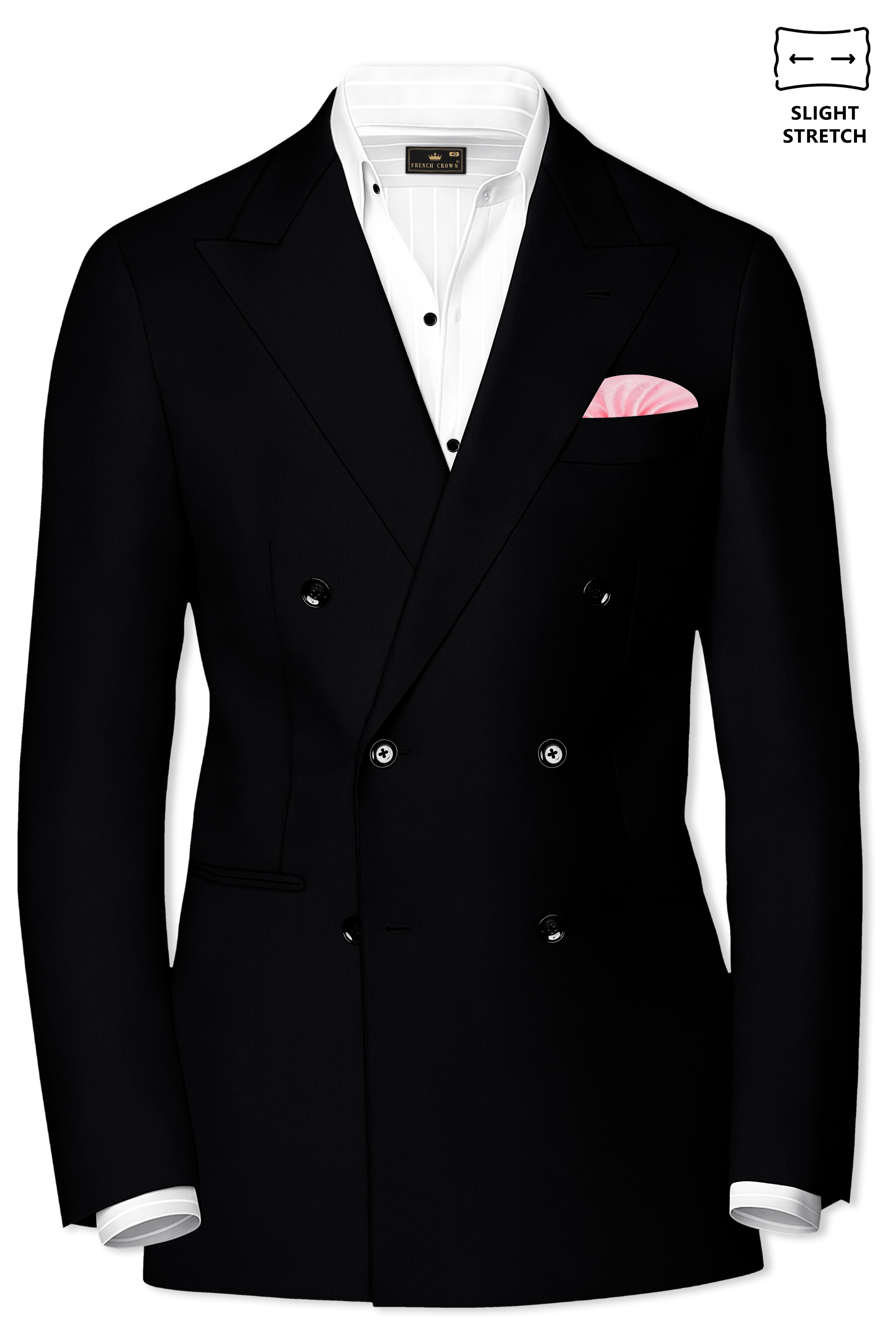 Noir-Jade Black Wool Rich Slight Stretch Double Breasted Blazer