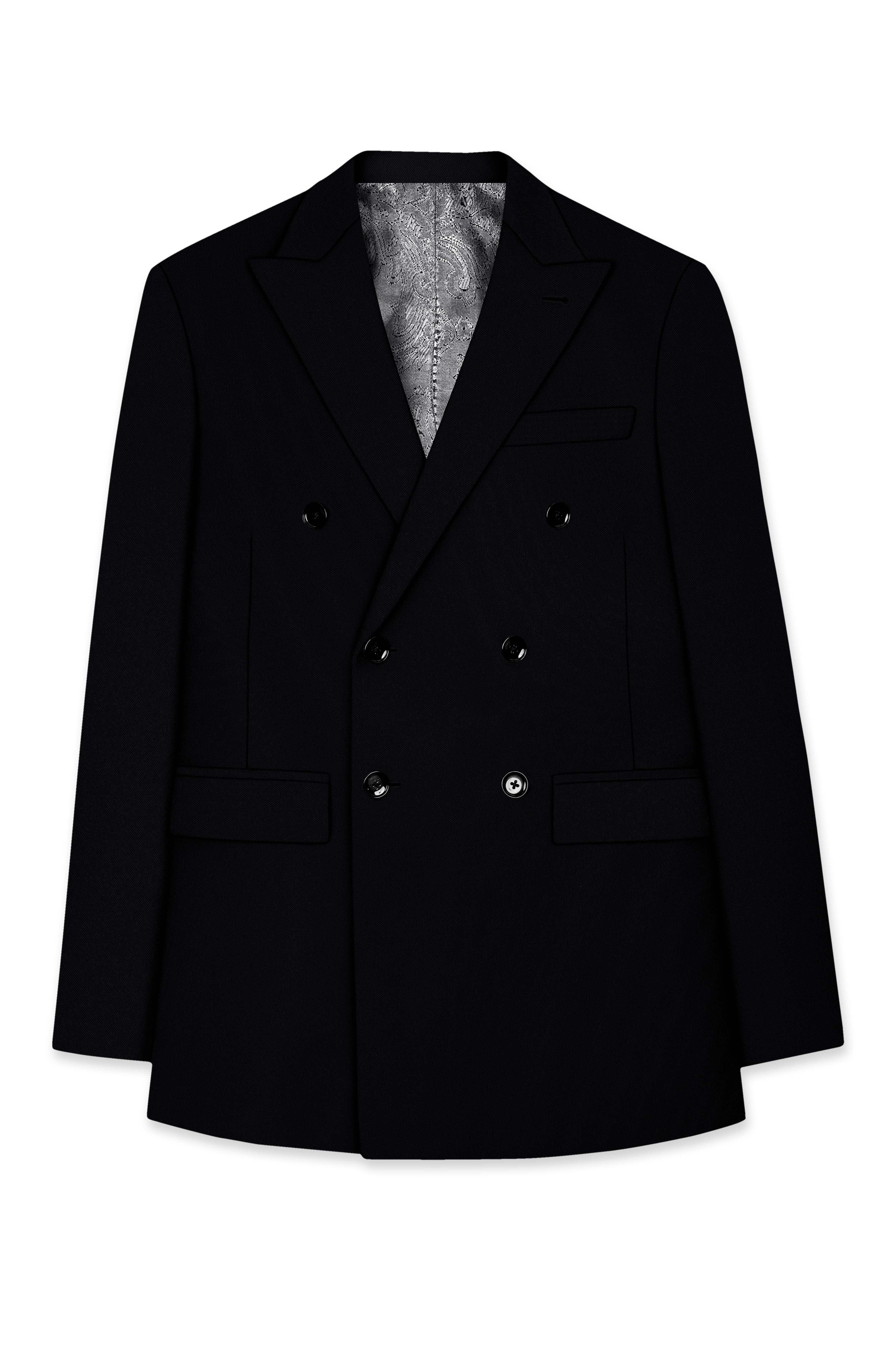 Noir-Jade Black Wool Rich Slight Stretch Double Breasted Blazer