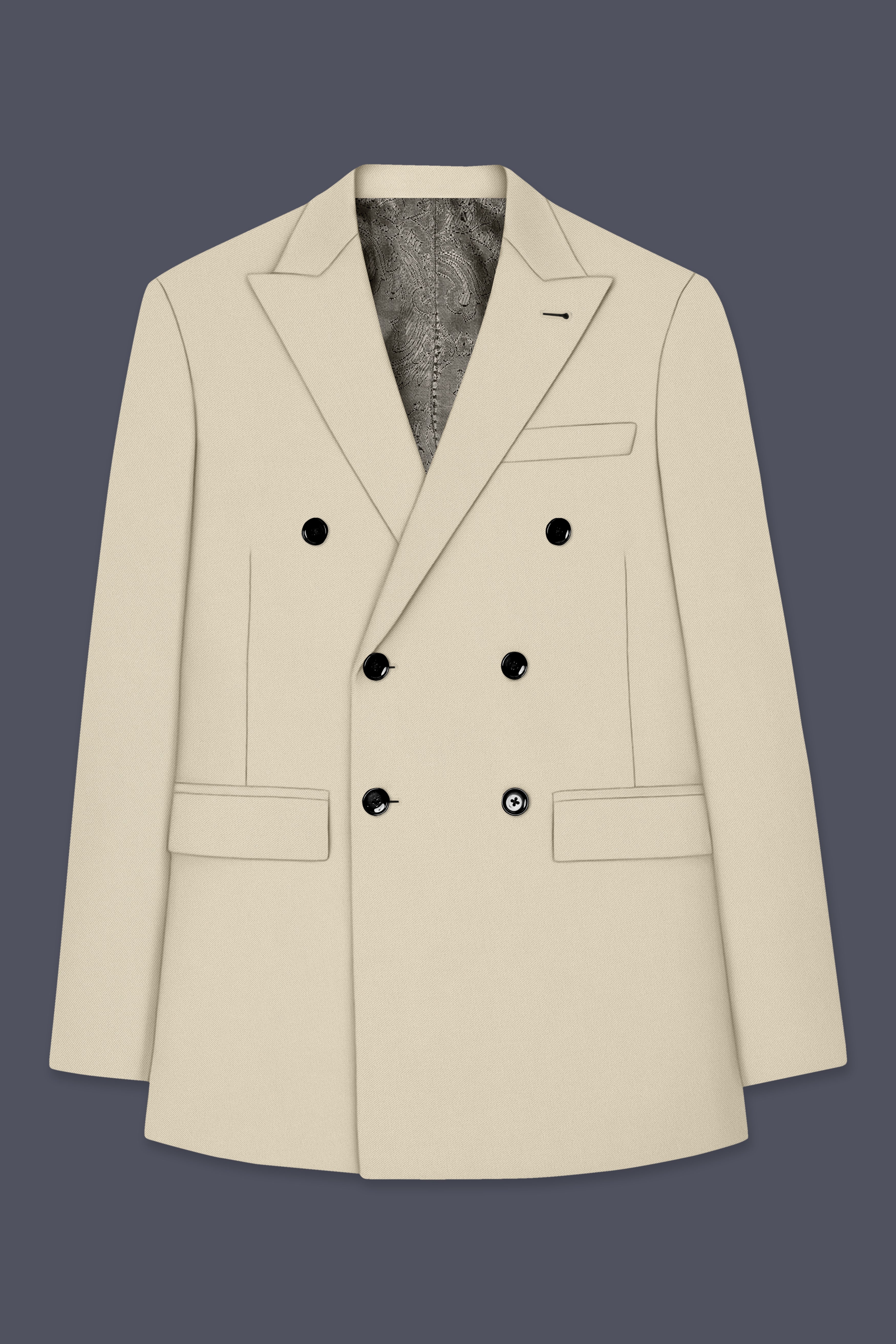Ivora-Almond Cream Wool Rich Slight Stretch Double Breasted Blazer