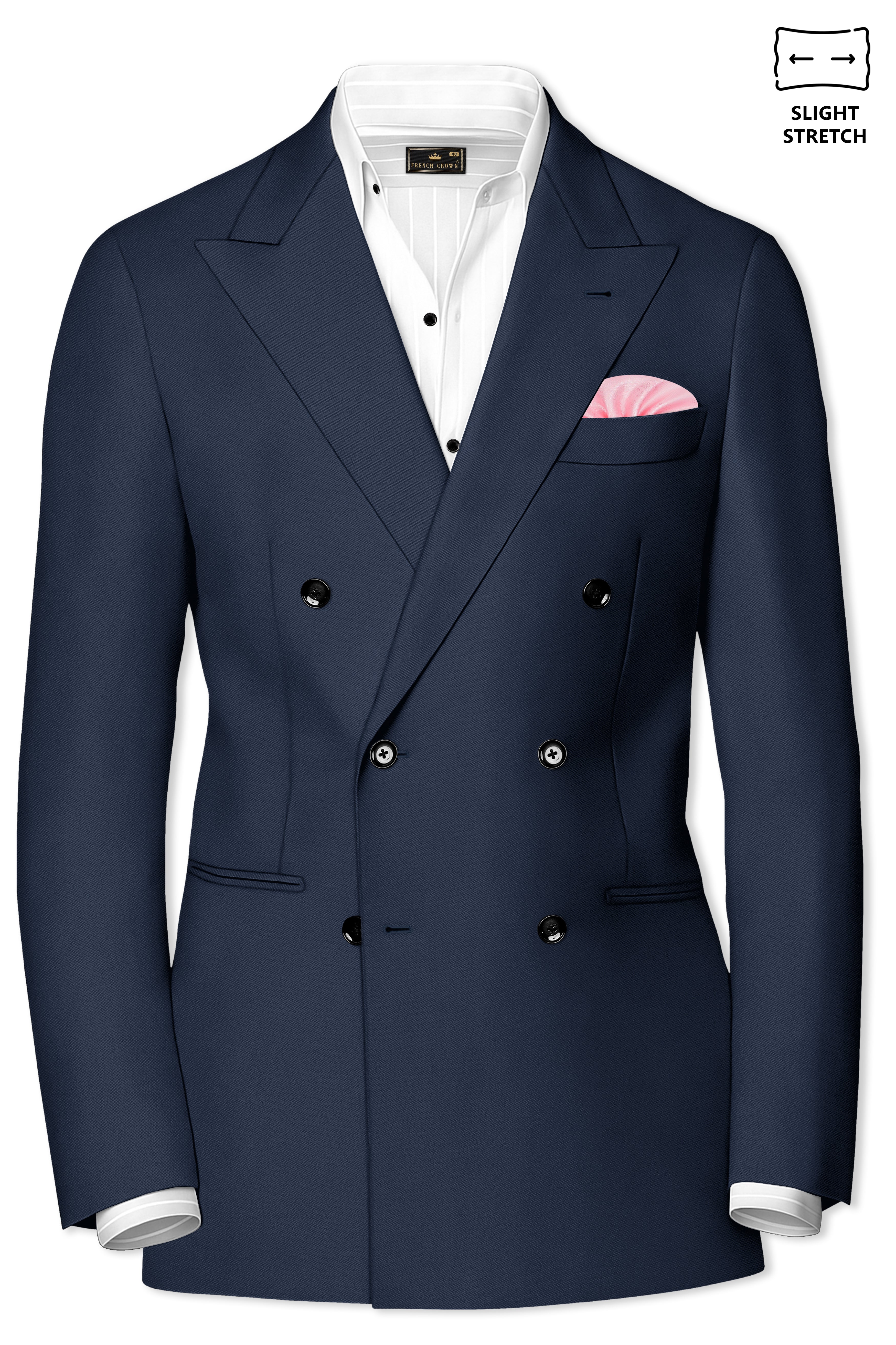 Nautis-Baltic Blue Wool Rich Slight Stretch Double Breasted Blazer