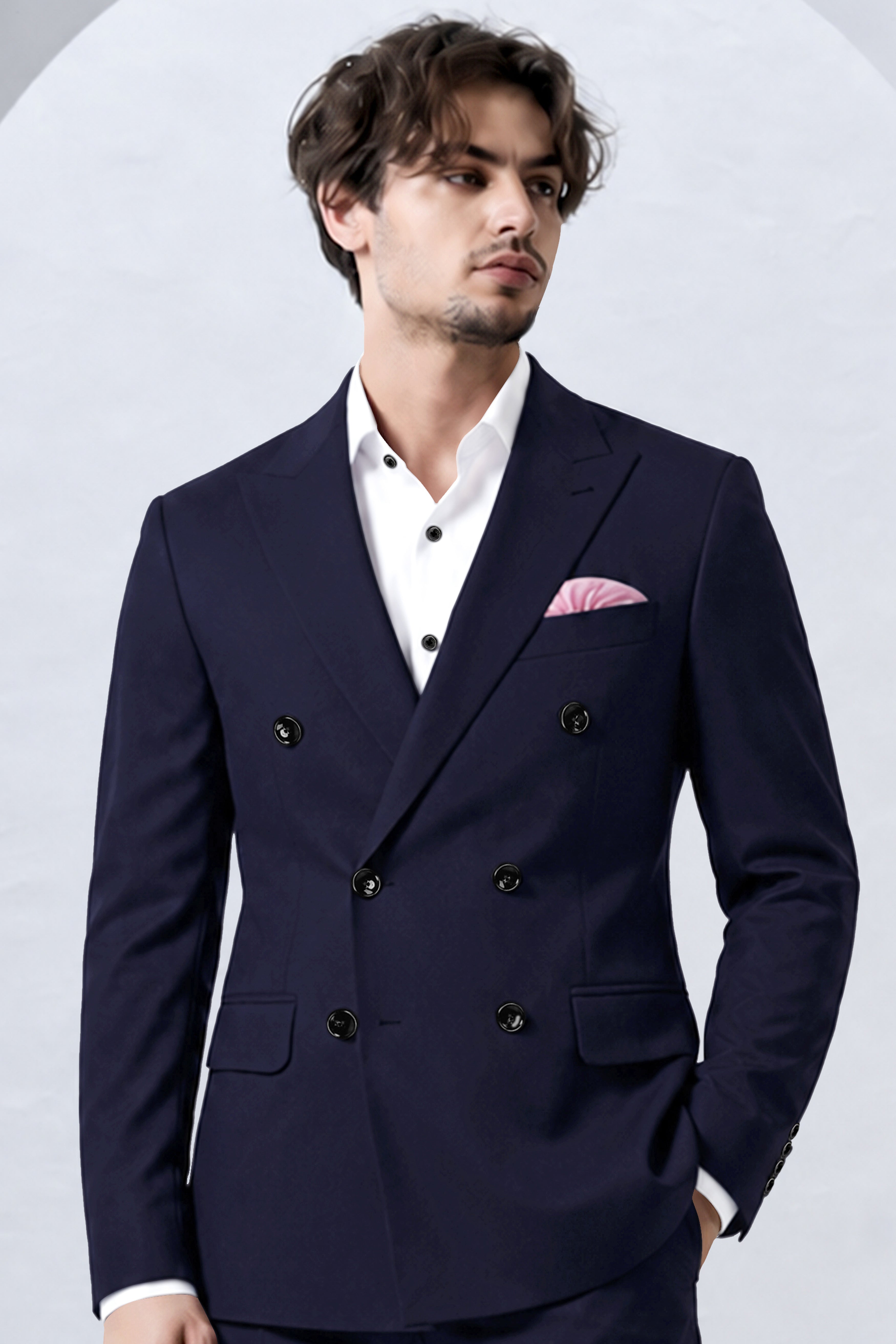 Azure-Baltic Sea Blue Wool Rich Slight Stretch Double Breasted Blazer