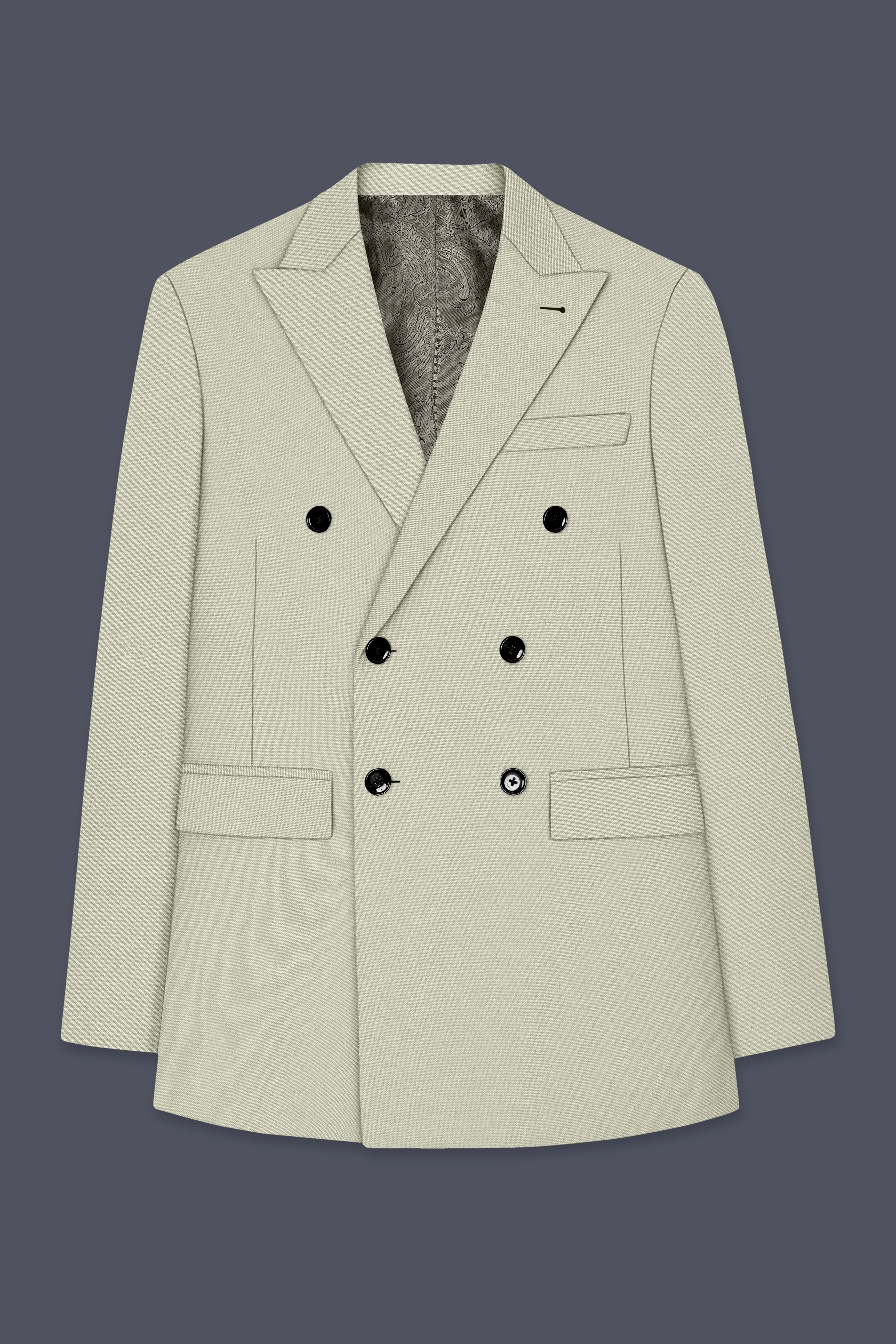 Verde-Tana Green Wool Rich Slight Stretch Double Breasted Blazer