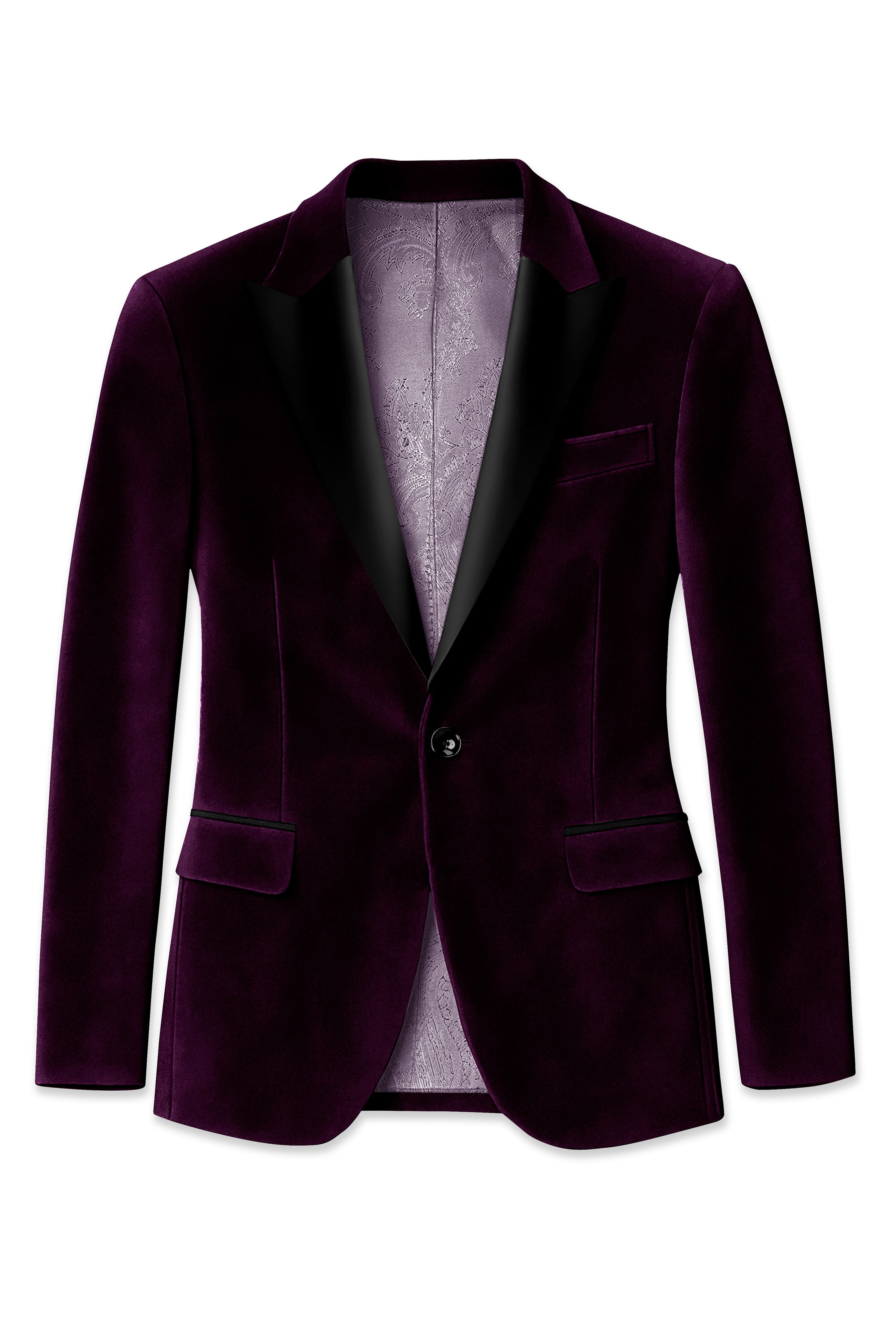 Regalis-Asphalt Purple Velvet Peak Lapel Tuxedo Blazer