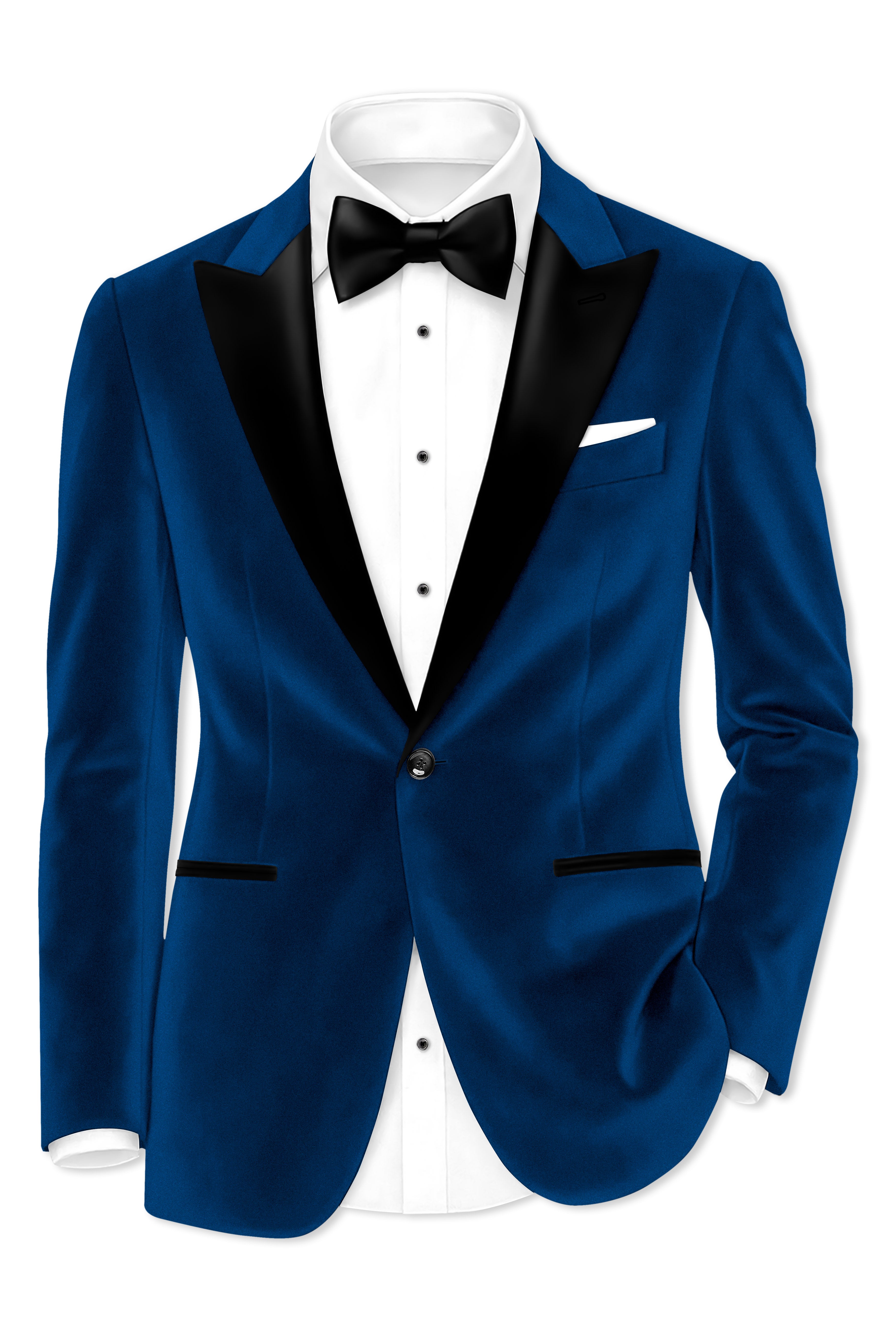 Caspian-Downriver Blue Velvet Peak Lapel Tuxedo Blazer