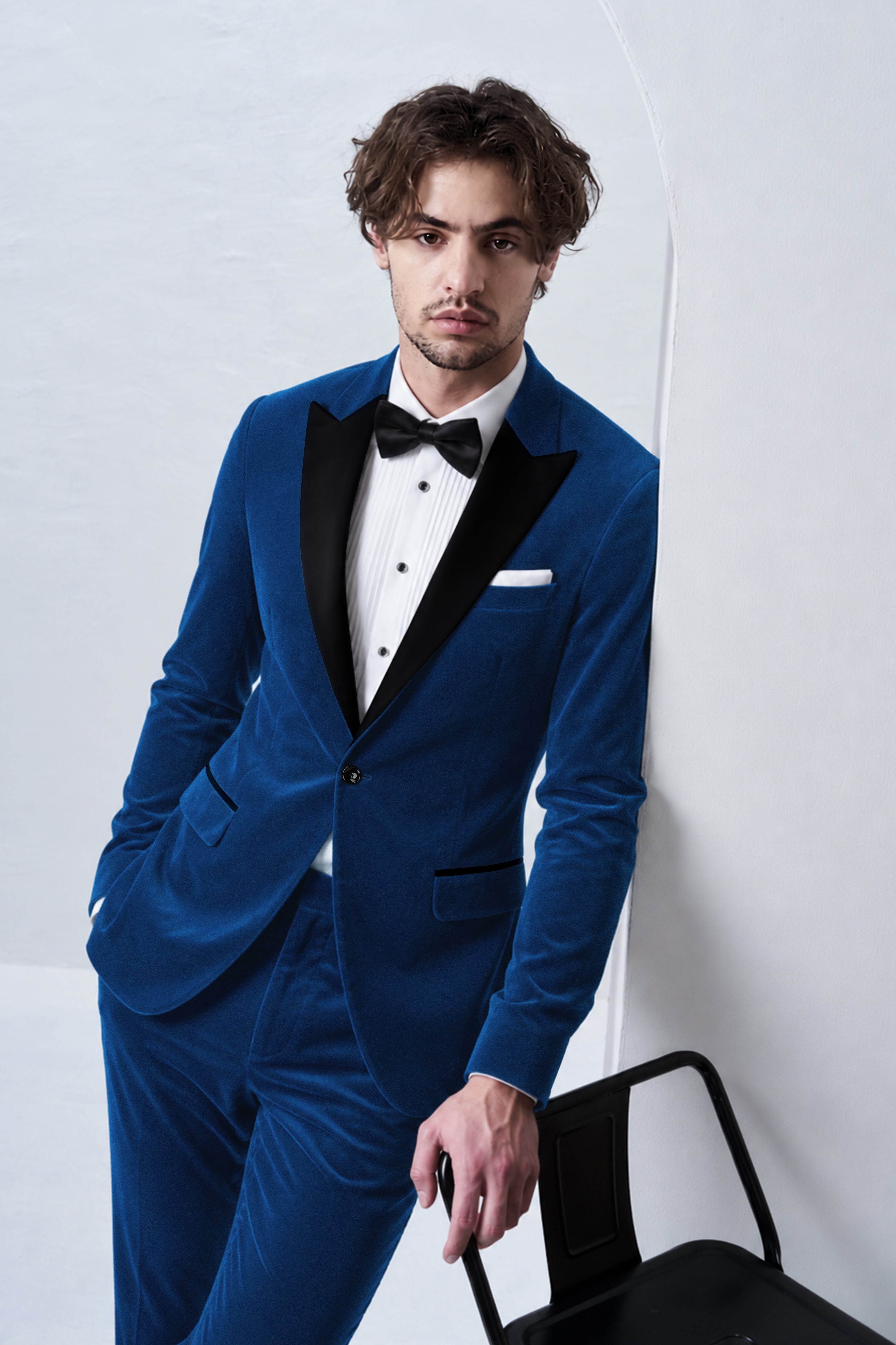 Caspian-Downriver Blue Velvet Peak Lapel Tuxedo Blazer