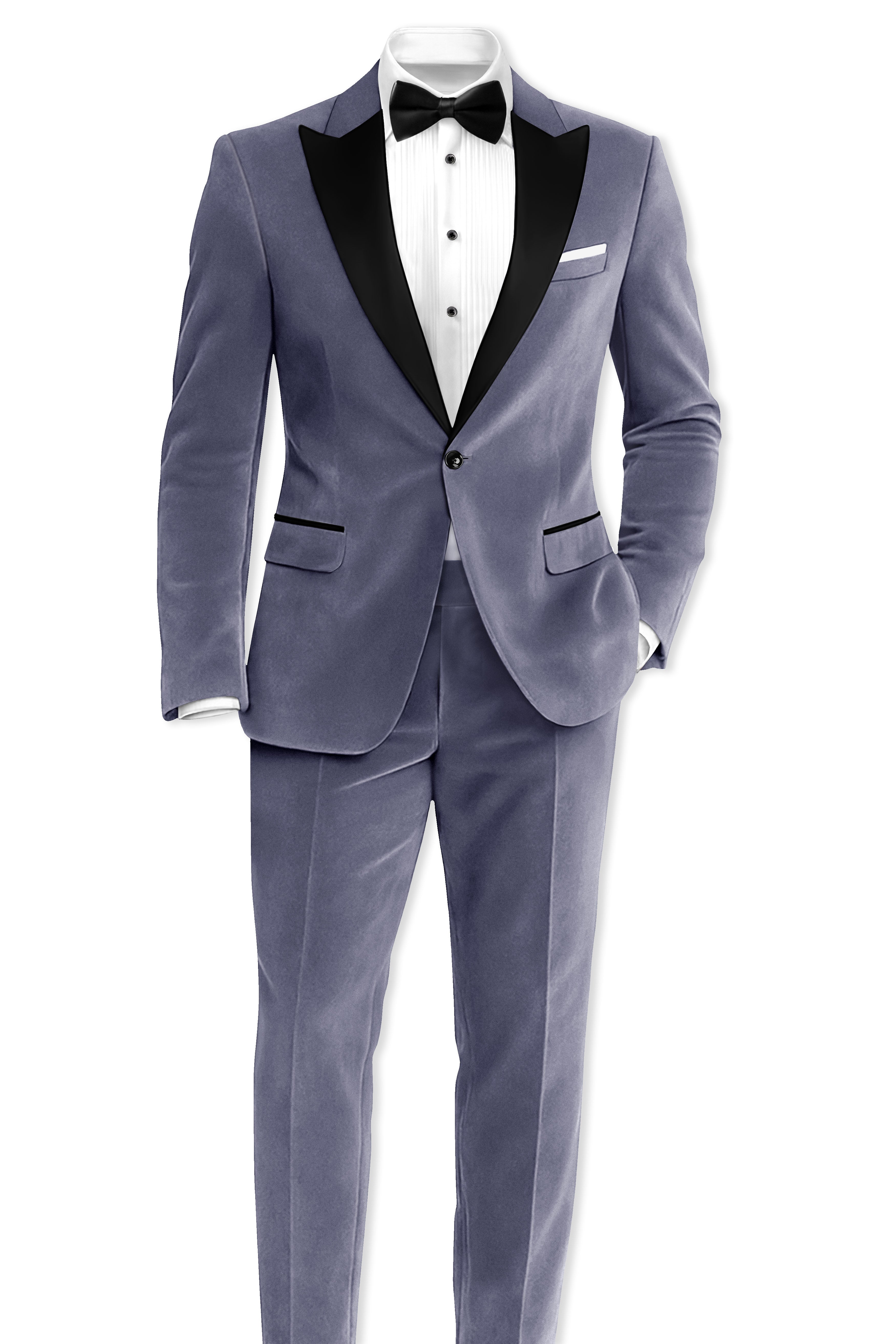 Imperium-Gun Powder Gray Velvet Peak Lapel Tuxedo Blazer