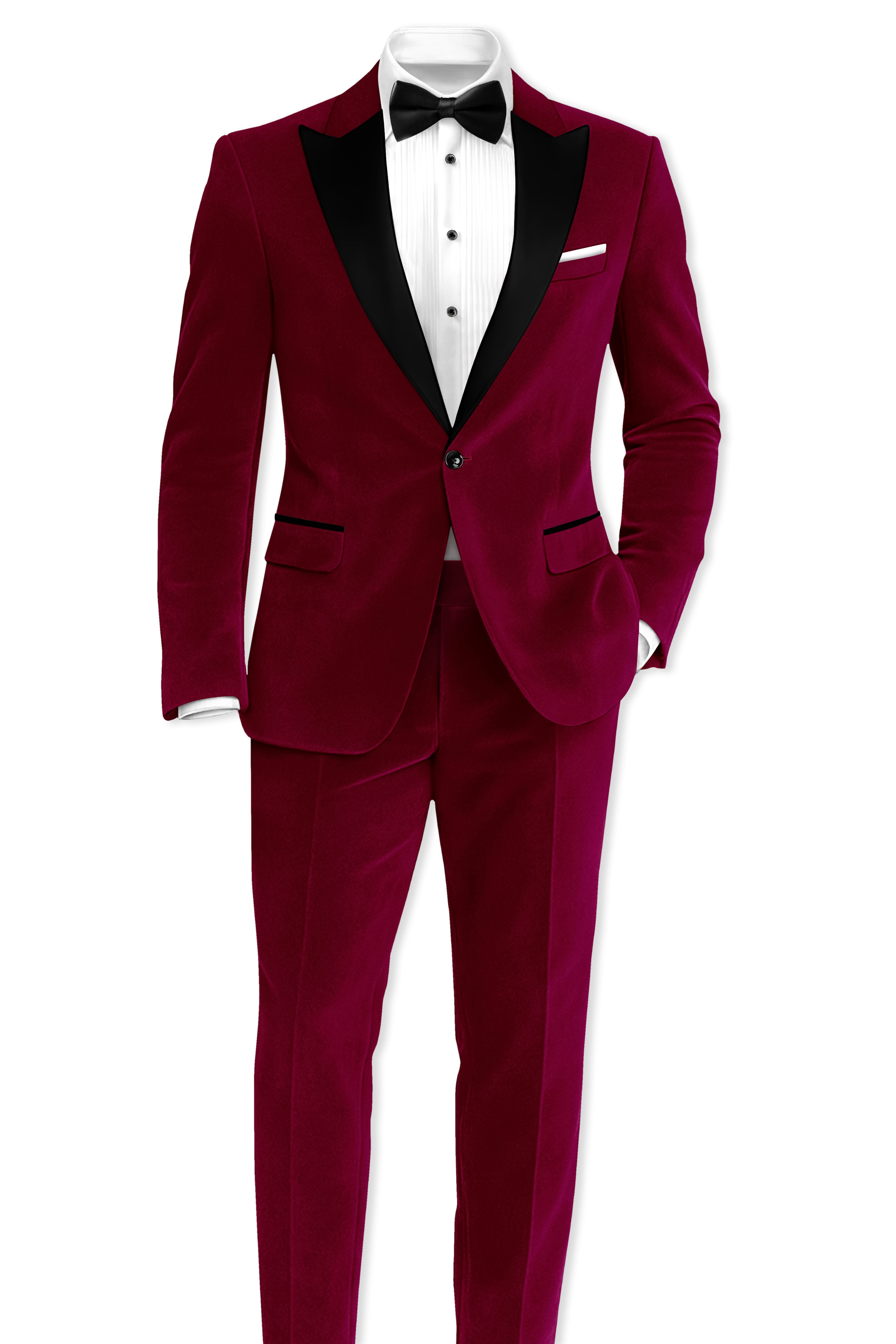 Amour-Scarlet Pink Velvet Peak Lapel Tuxedo Blazer
