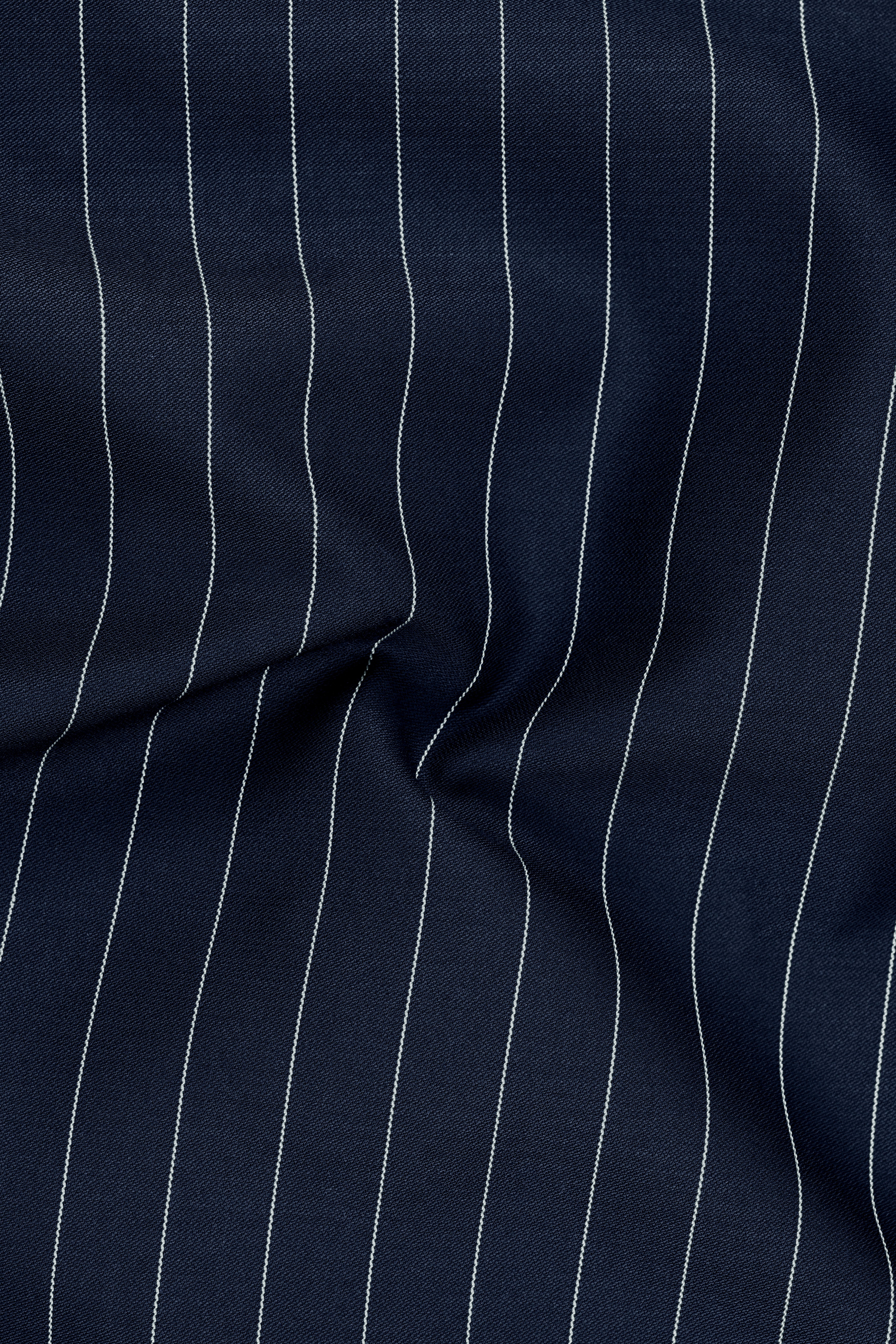 Azureon-Firefly Blue And Bright White Chalk Striped Wool Rich Slight Stretch Single Breasted Blazer