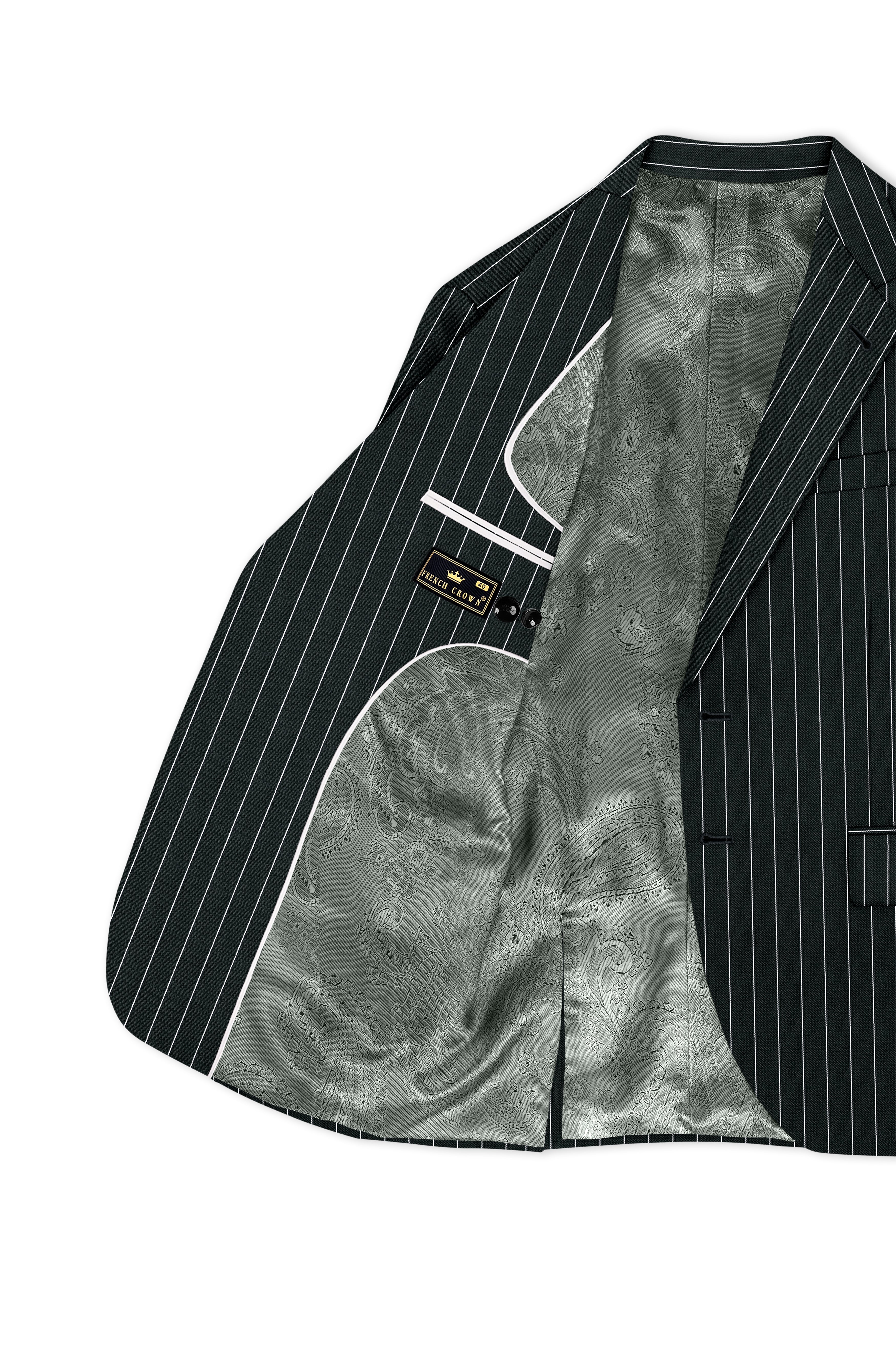 Viceroy-Hunter Green And Bright White Chalk Striped Wool Rich Slight Stretch Single Breasted Blazer